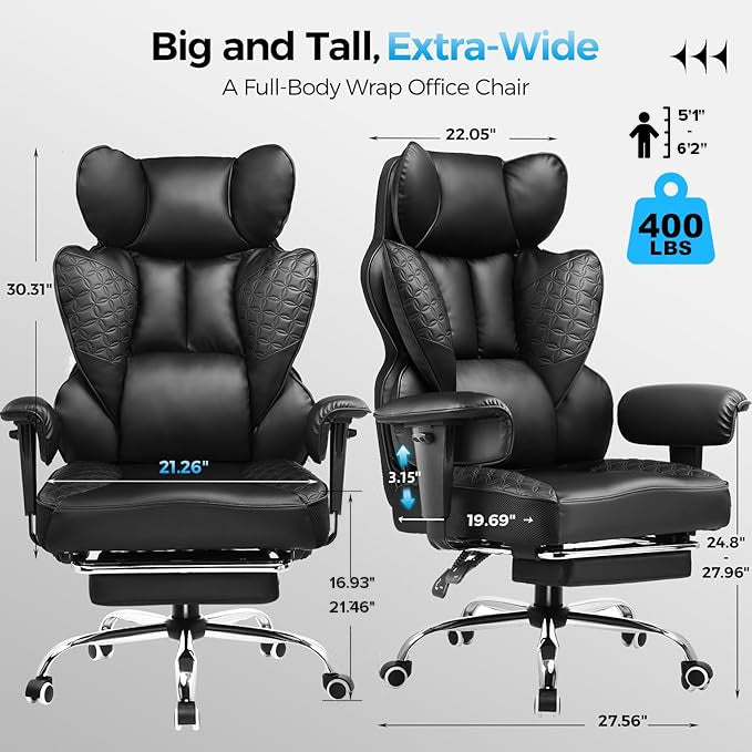 COMHOMA Upgraded Big and Tall Office Chair 400LBS with Pillow, Adjustable Armrest CH510/CH511
