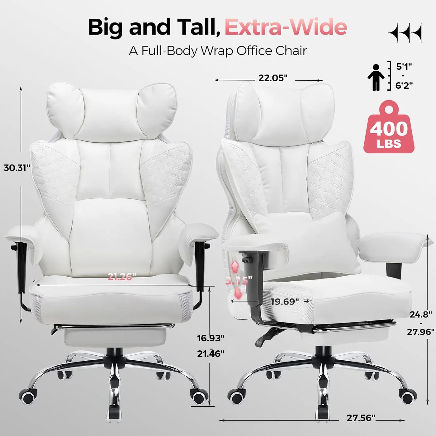 COMHOMA Upgraded Big and Tall Office Chair 400LBS with Pillow, Adjustable Armrest CH510/CH511