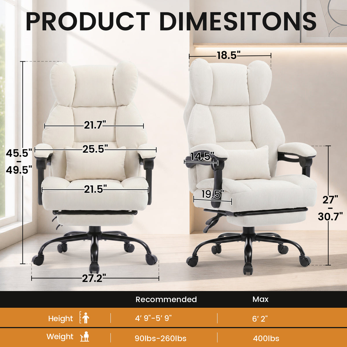 COMHOMA® Big and Tall Ergonomic Office Chair with Linkage Armrest & Wide Seat