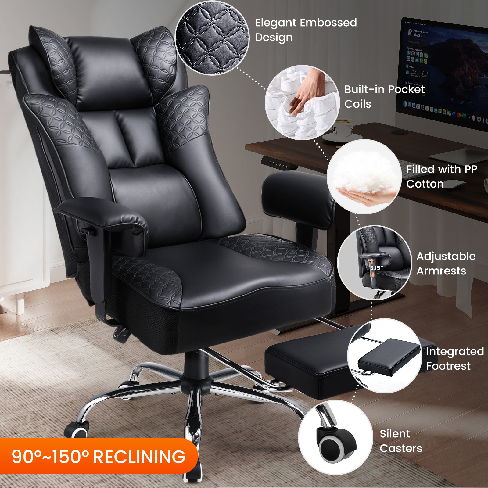 COMHOMA Upgraded Big and Tall Office Chair 400LBS with Adjustable Armrest CH510/CH610
