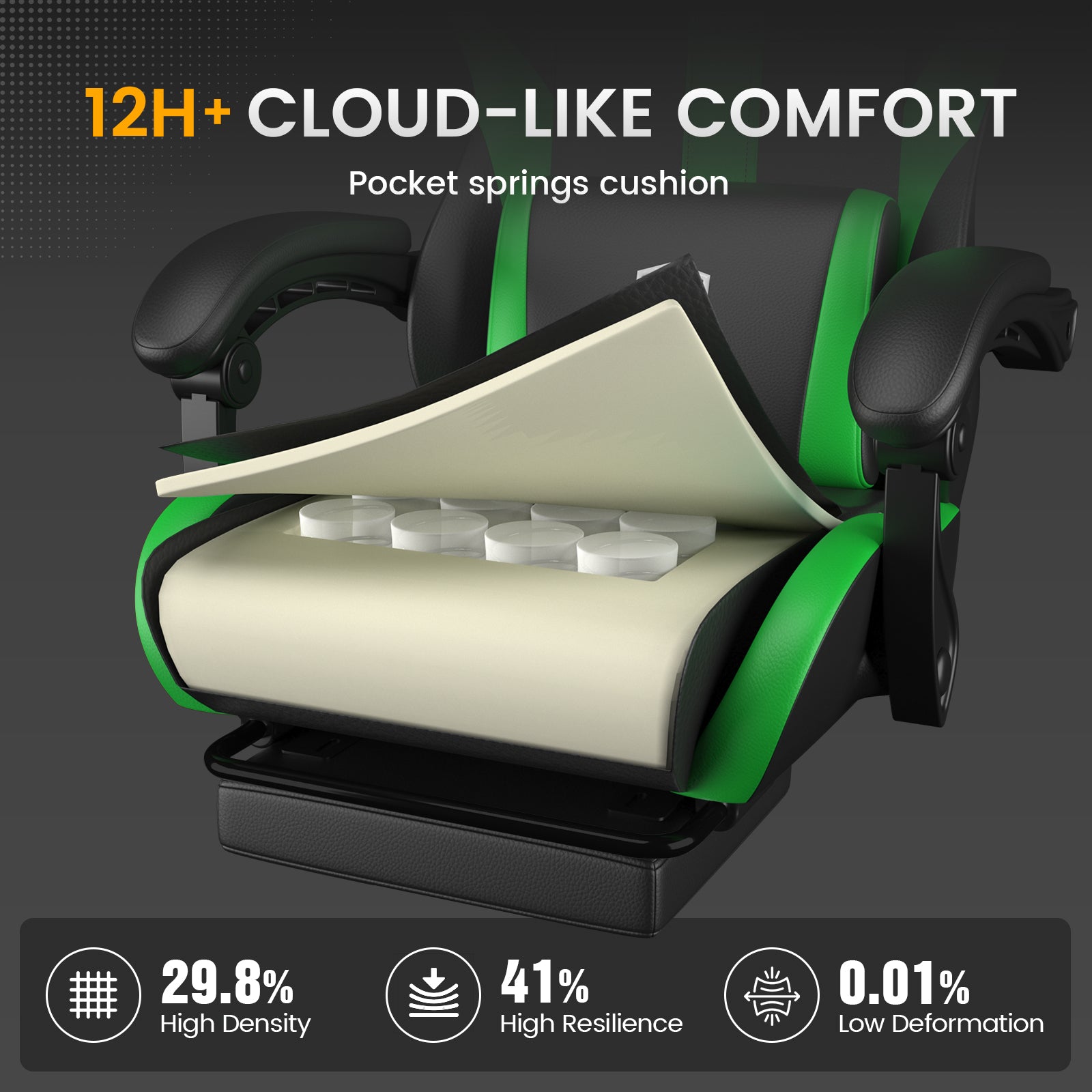GTPLAYER Gaming Chair with Pocket Spring Cushion & Footrest GT905