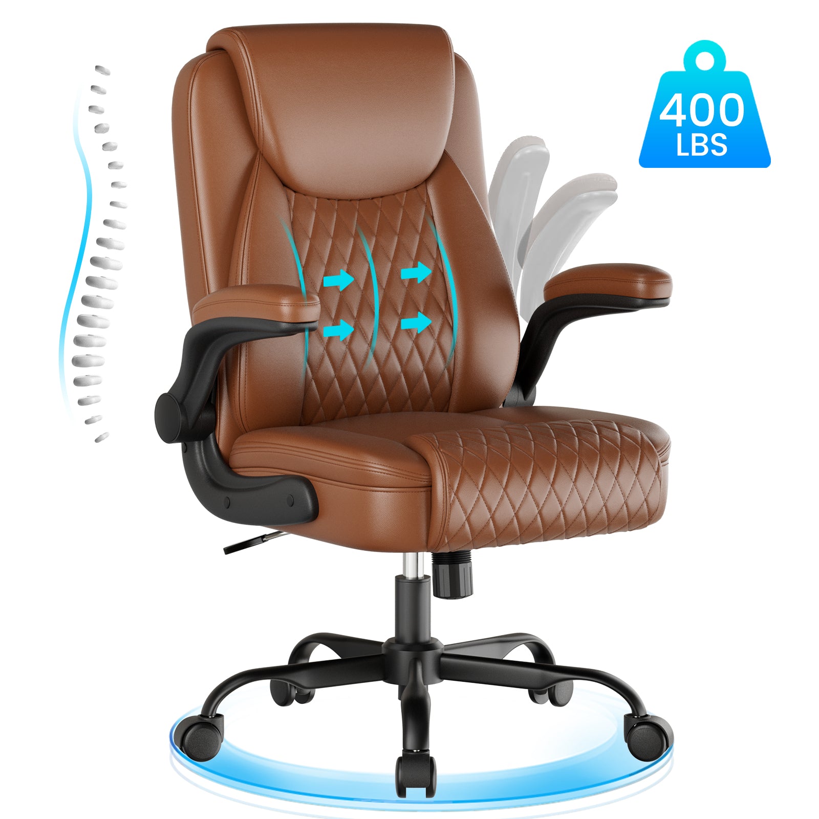 Cloudrest Pro Rocking Leather Office Chair with Back Support and Adjustable Armrests, for Short People Use CH228