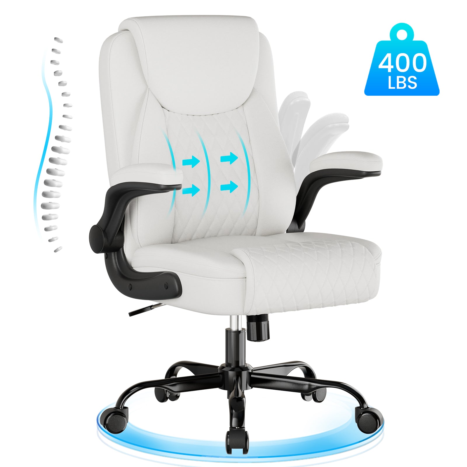 Cloudrest Pro Rocking Leather Office Chair with Back Support and Adjustable Armrests, for Short People Use CH228