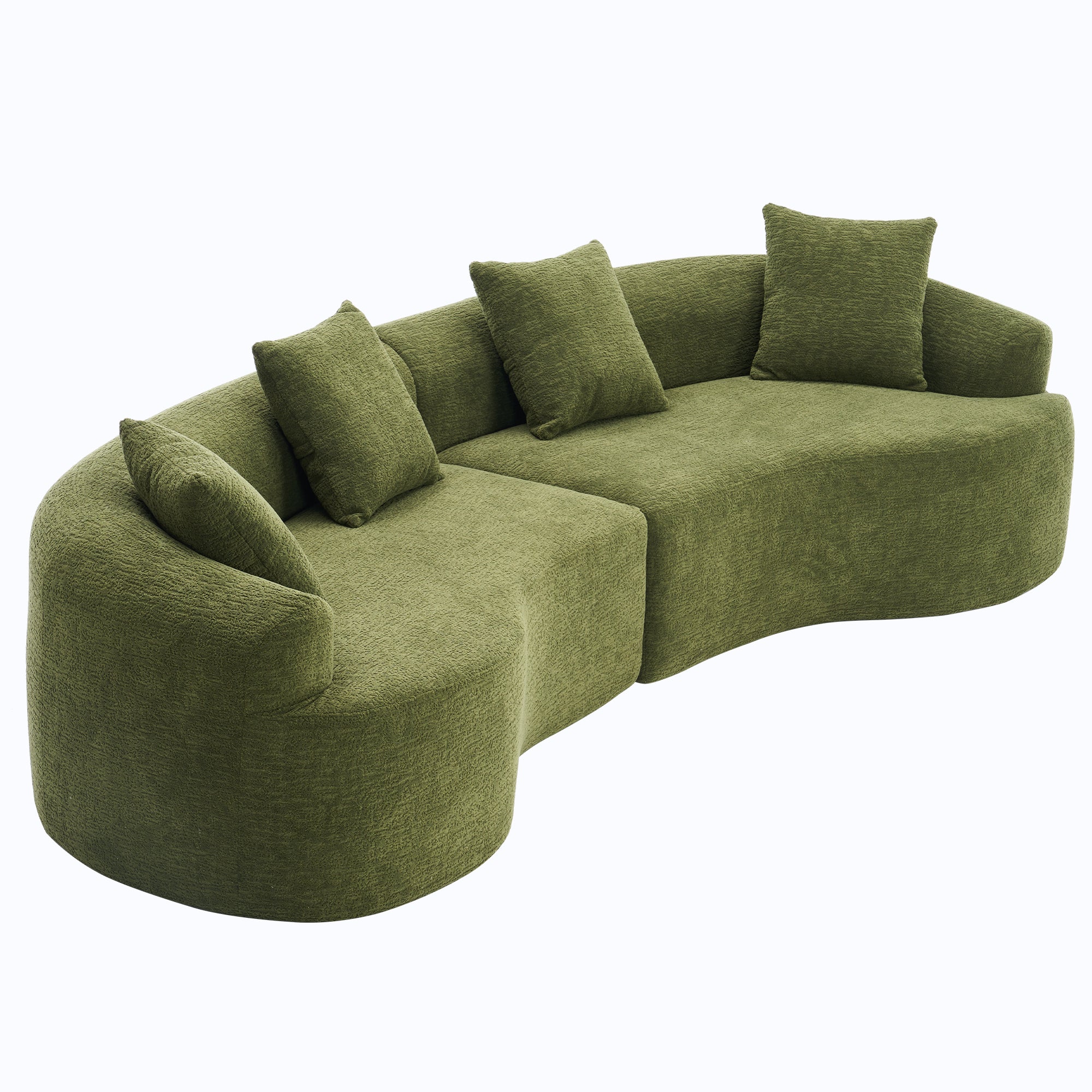 LY-025 Full Compression Sponge Sofa Forest Green Curved Modular Sectional, Chenille Upholstery, 110''L