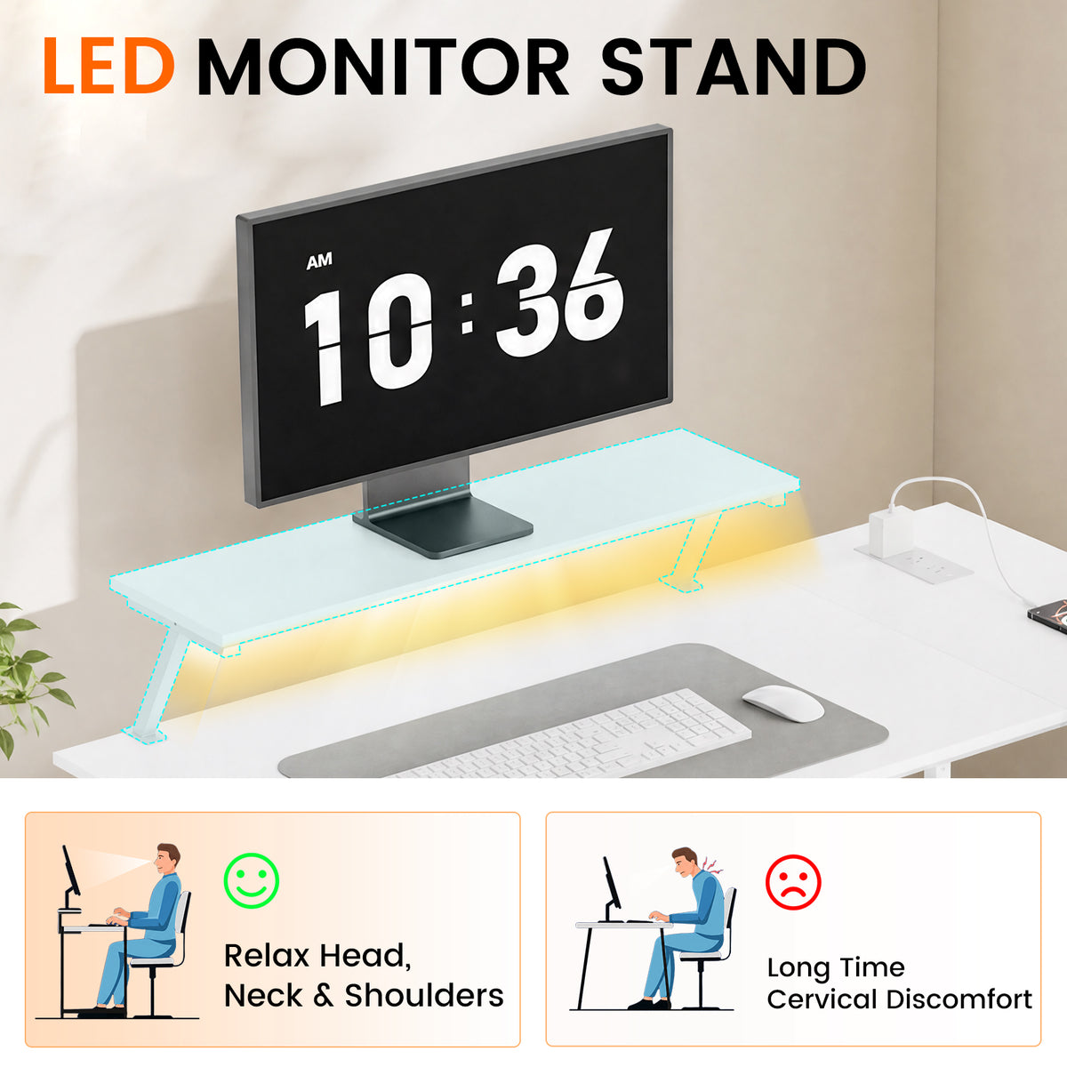 COMHOMA 42" L-Shaped Gaming Desk with Power Outlets LED Lights, Wide Reversible Computer Desk DL008