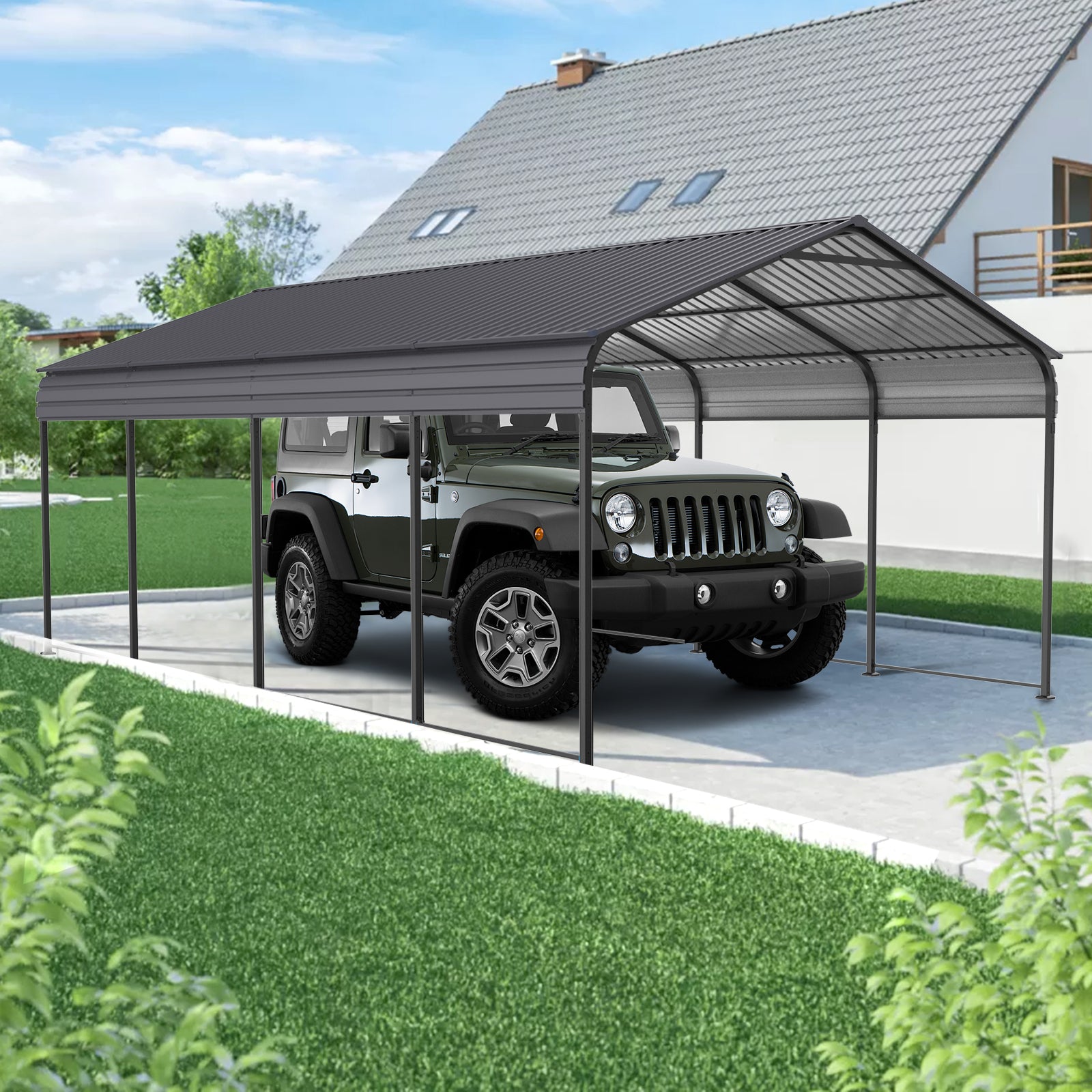 supply Video NEW Metal Carport 12 ×20 FT Heavy Duty with Galvanized Steel Roof, Metal Garage Canopy with Galvanized Steel Roof & Frame, Car Tent Outdoor Storage Shed for Car, Boats and Truck, Gray