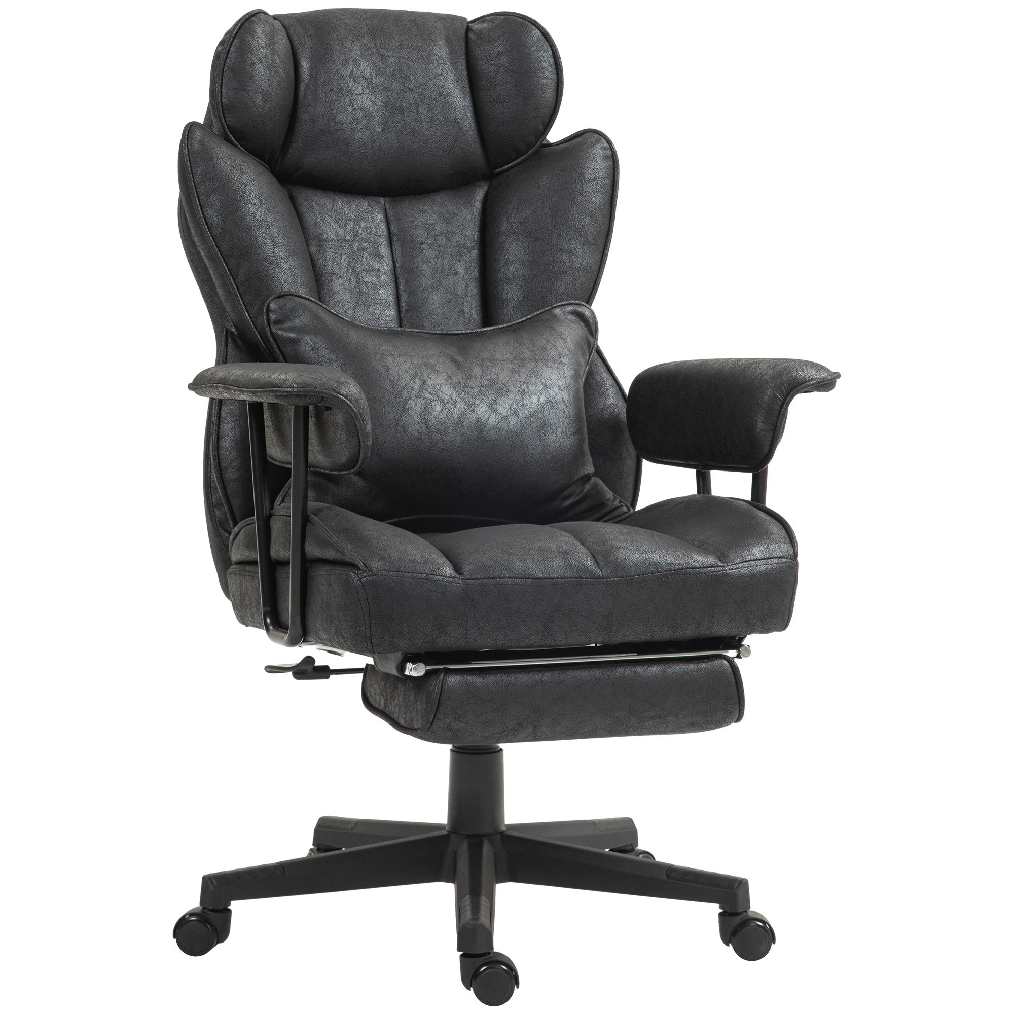 HOMCOM Executive Office Chair, 400LBS Big and Tall Office Chair with Foot Rest, Microfiber Computer Desk Chair with Lumbar Support, Reclining Function and Wide Seat, Black