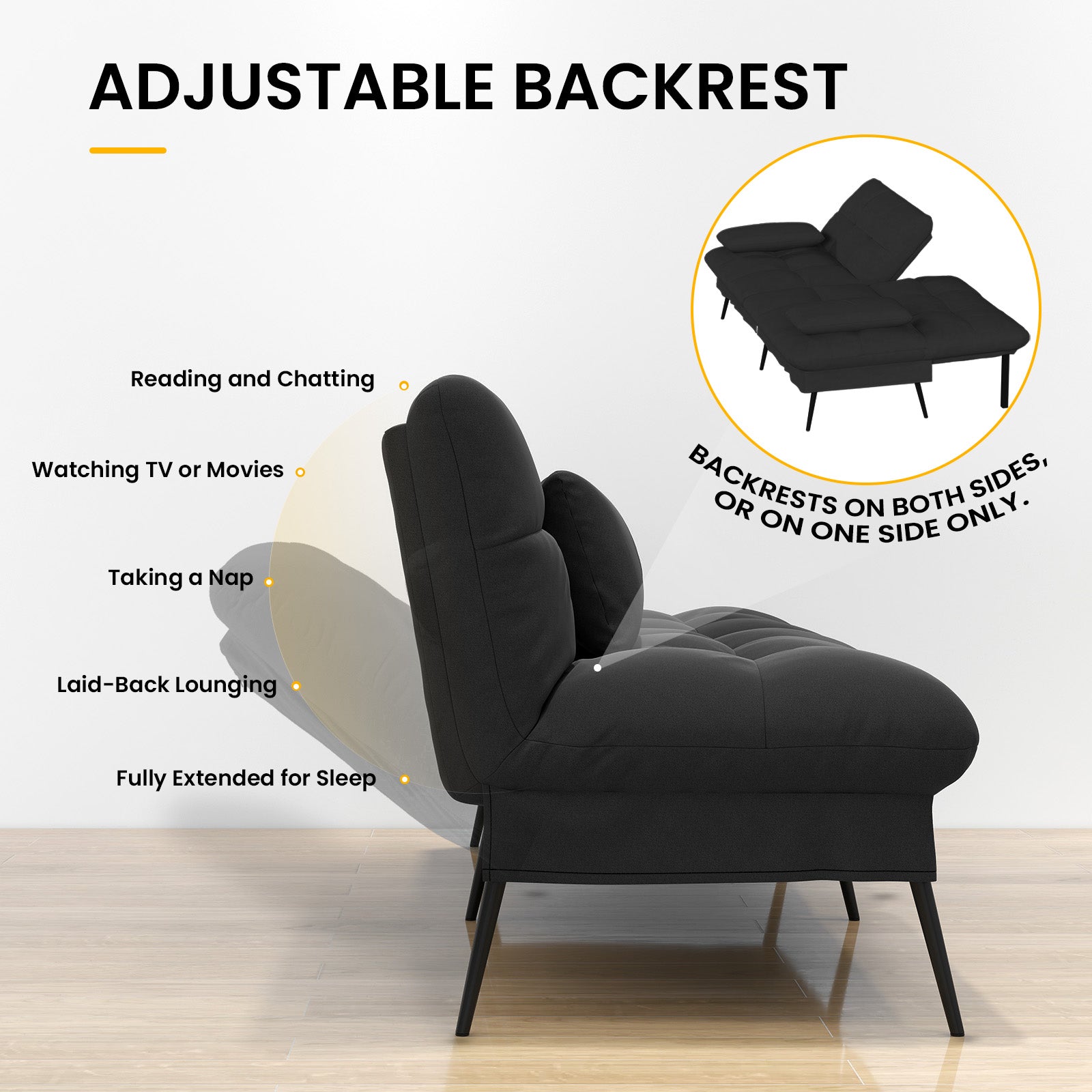 COMHOMA 72“ Convertible Futon Sofa Bed with Adjustable Backrest B001