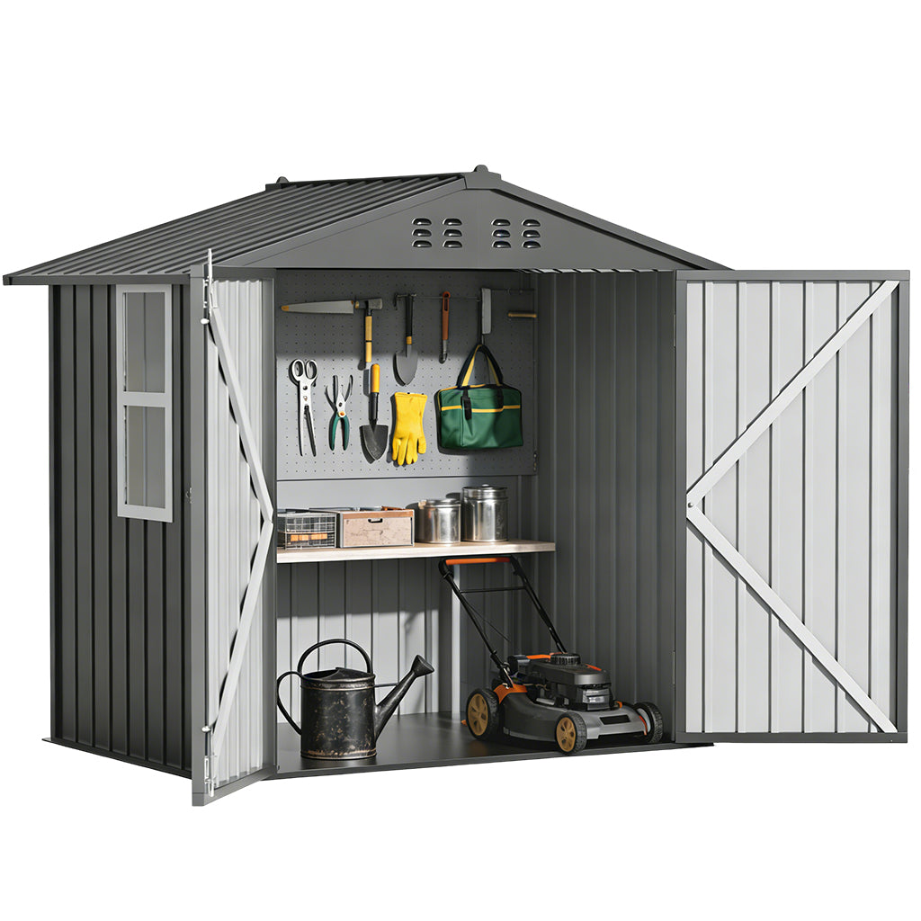 8*6 FT COMHOMA Metal Storage Tool Shed With Window & Lockable Door