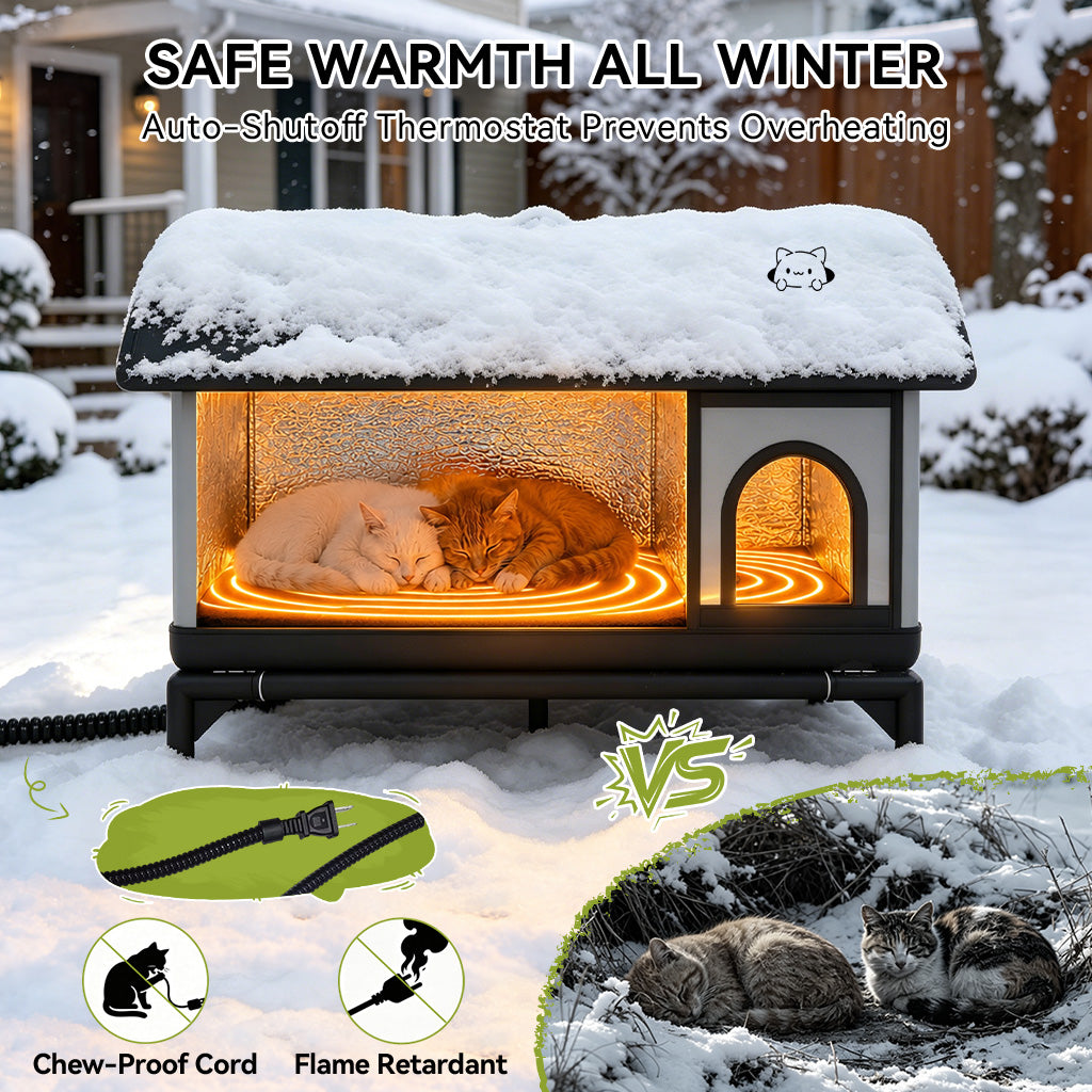 LUCKLIFE® Heated Outdoor Cat House, Weatherproof Shelter with Heating Pad, Winter Use PET06