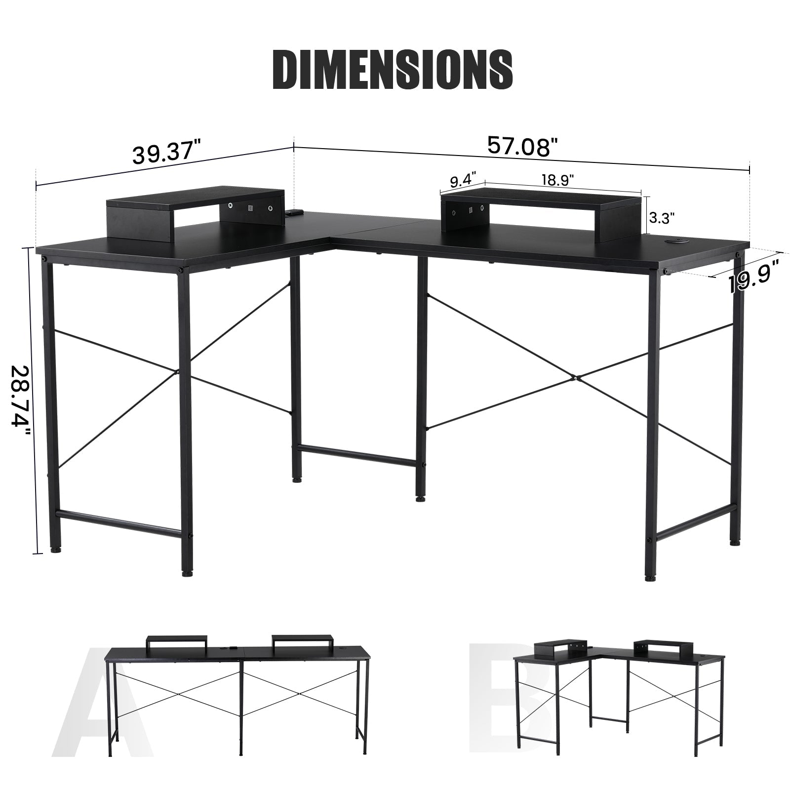 GTRACING L-Shaped RGB Gaming Desk GTZ-410