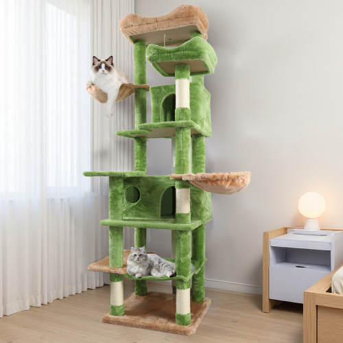 68 inch Multi-Level Cat Tree with Hammocks, Hanging Basket, Scratching Posts - Perfect for Multiple Cats
