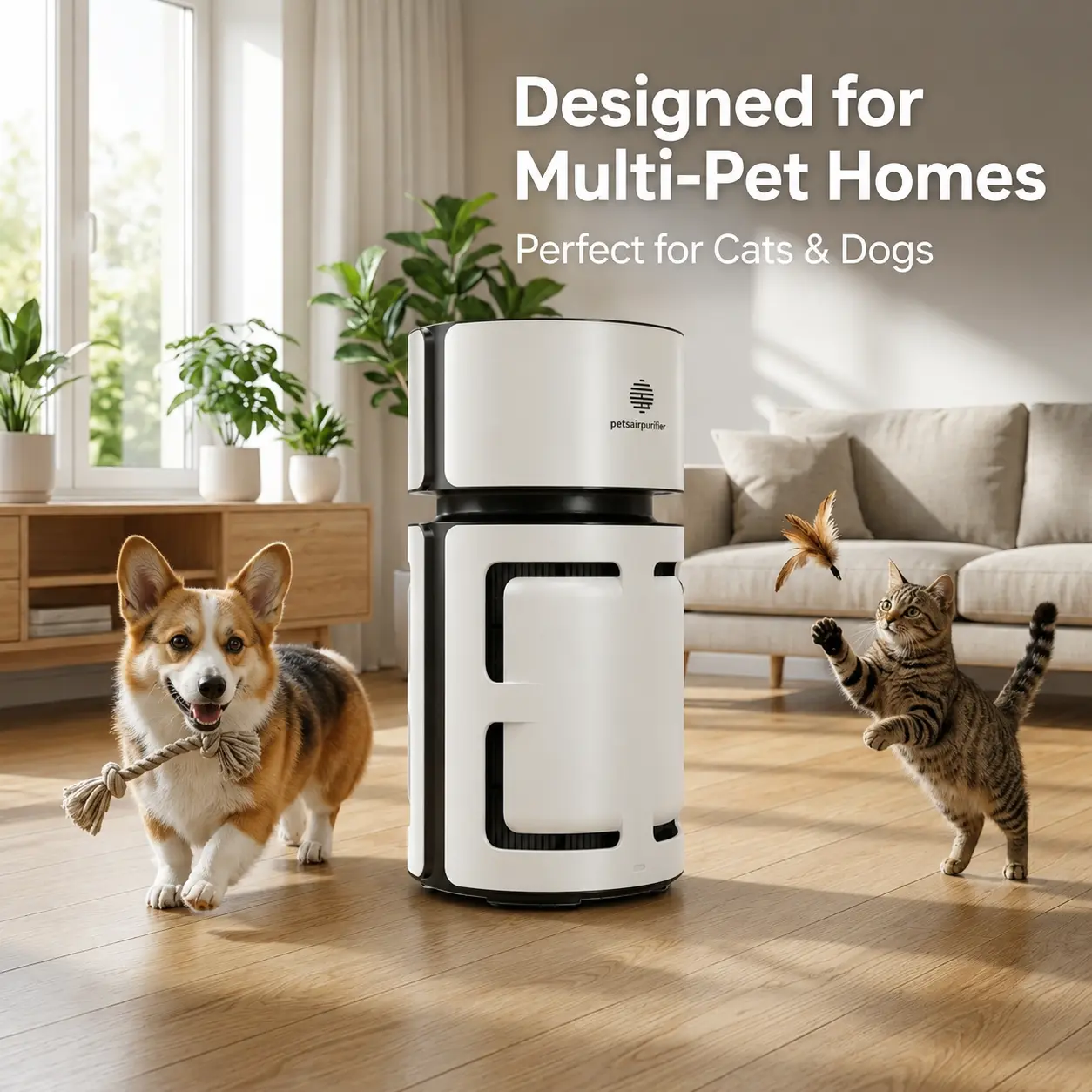 2-in-1 Pet Air Purifier for 1076 Sq. Ft Large Rooms, H13 True HEPA Filter Removes 99.97% of Odors/Dander/Smoke, Bonus Cat Scratcher Cover DX-APUR1