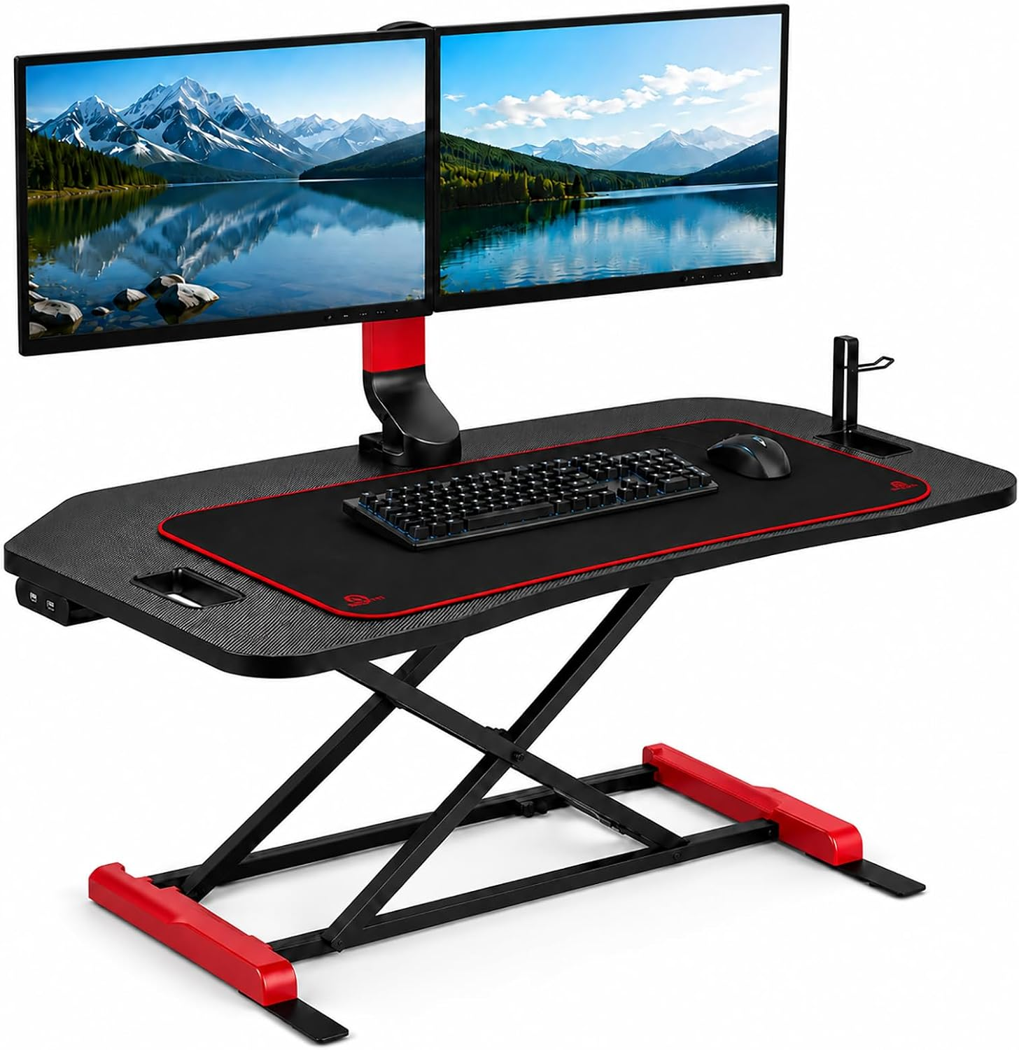 COMHOMA® Standing Desk Converter, Electric Height Adjustable Dual Monitor Stand and Laptop Workstation 36" Wide, USB 3.0 Ports, Includes Mouse Pad for Home Office DX-QC049