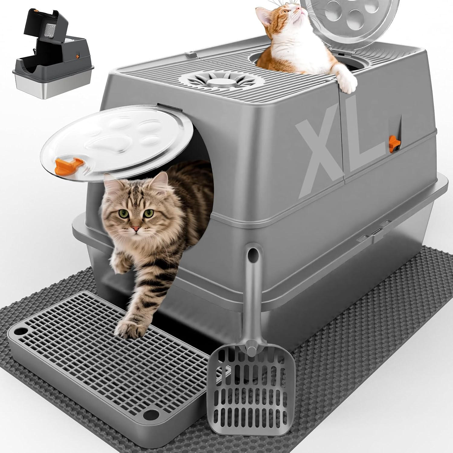 COMHOMA® XL Extra Large Stainless Steel Litter Box with Enclosed Top Entry for Big Cats DX-QC-CLB