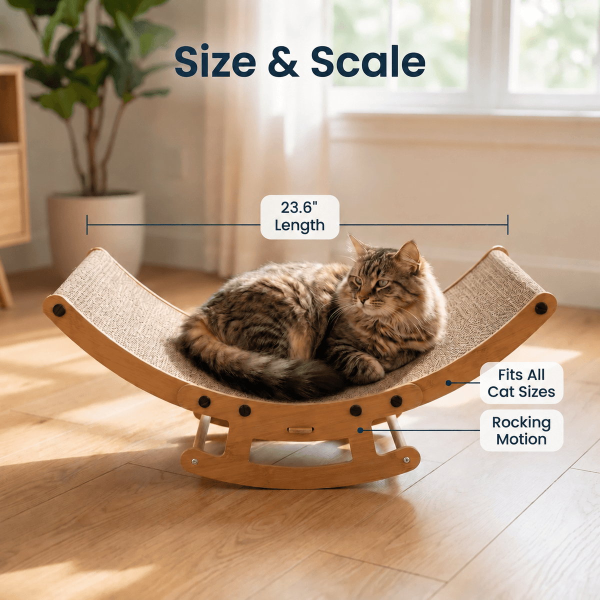 COMHOMA® 2-in-1 Comfy Cat Scratcher Bed, 23.6" Scratch Post with Rocking Function for Medium/Large Cats CHPET-CSP