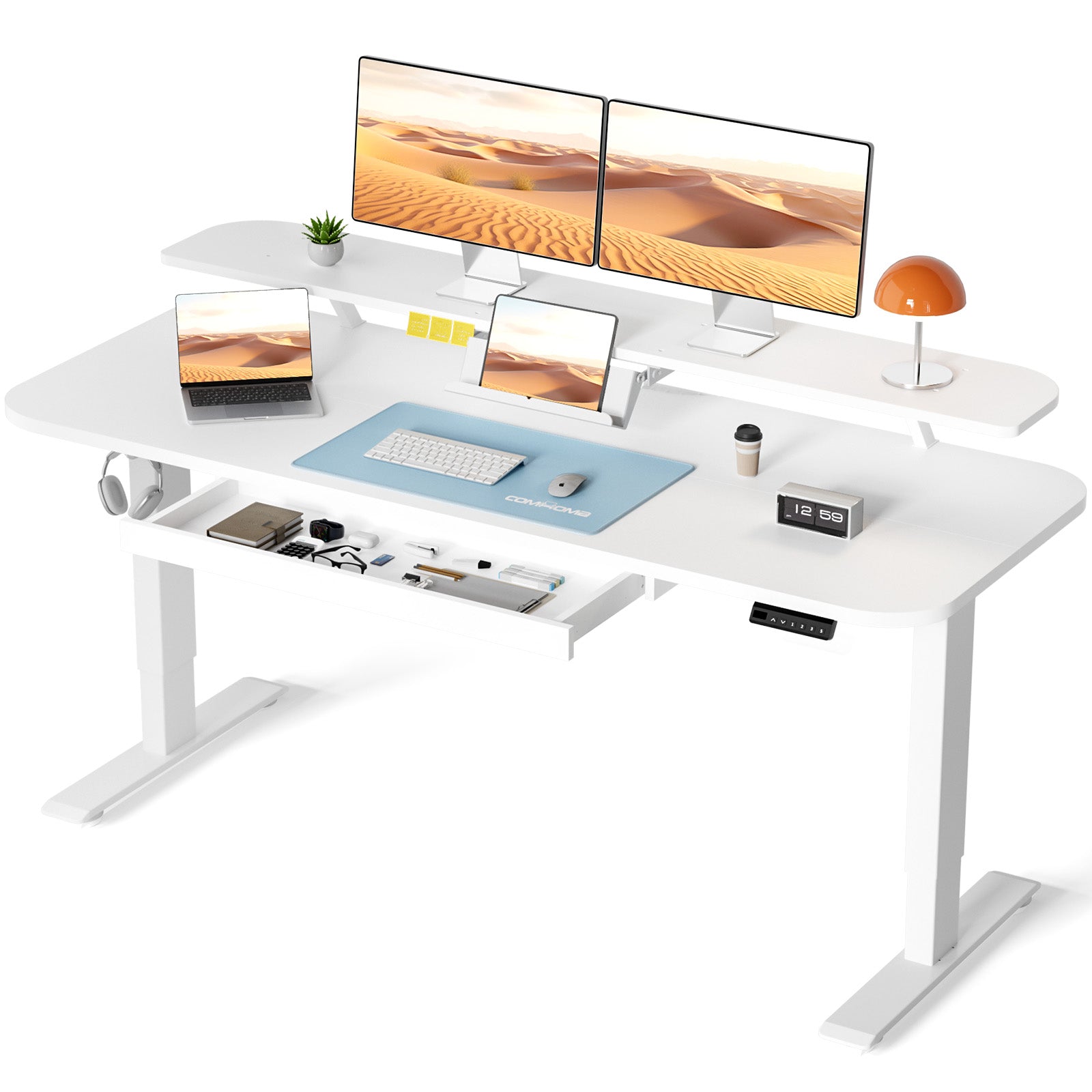 COMHOMA Electric Height Adjustable Desk with Drawers DTS118