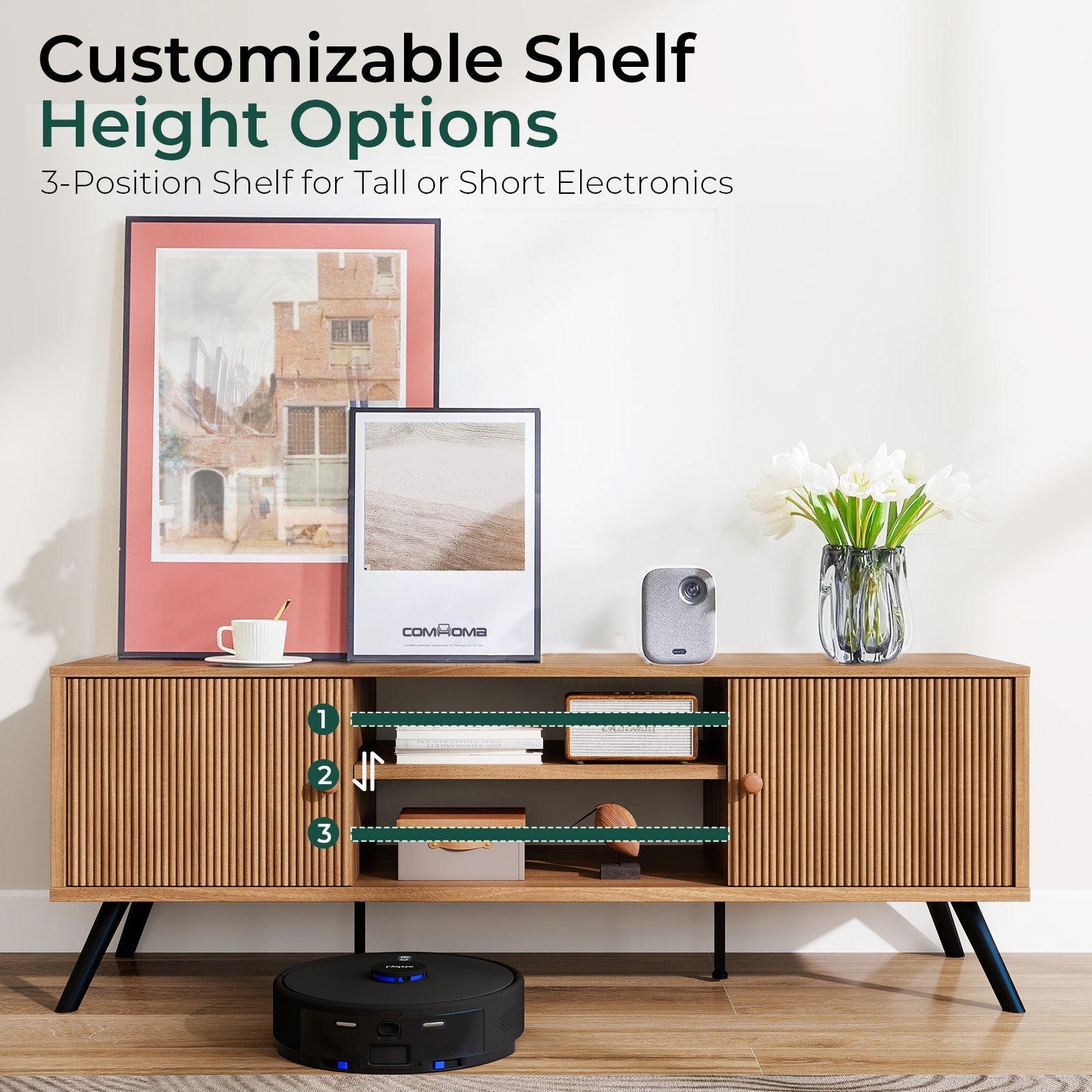 COMHOMA TV Stand, Mid Century Modern Entertainment Center for 55/60/65 Inch TVs