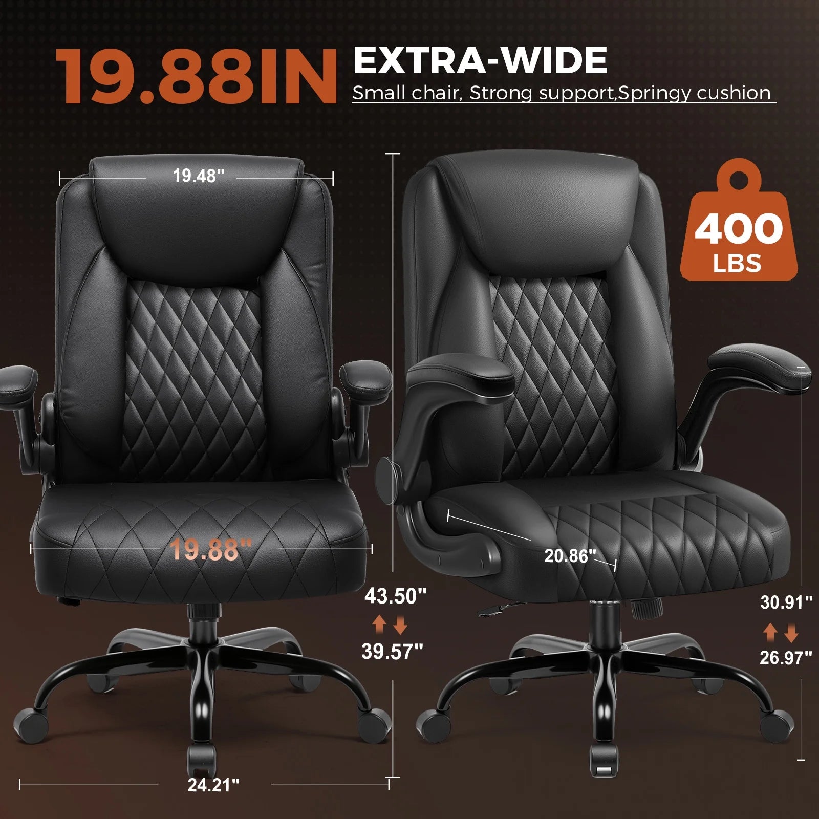 COMHOMA Big and Tall Office Chair, 400LBS Wide Seat Ergonomic Chair, High Back Executive Leather Chair CH227