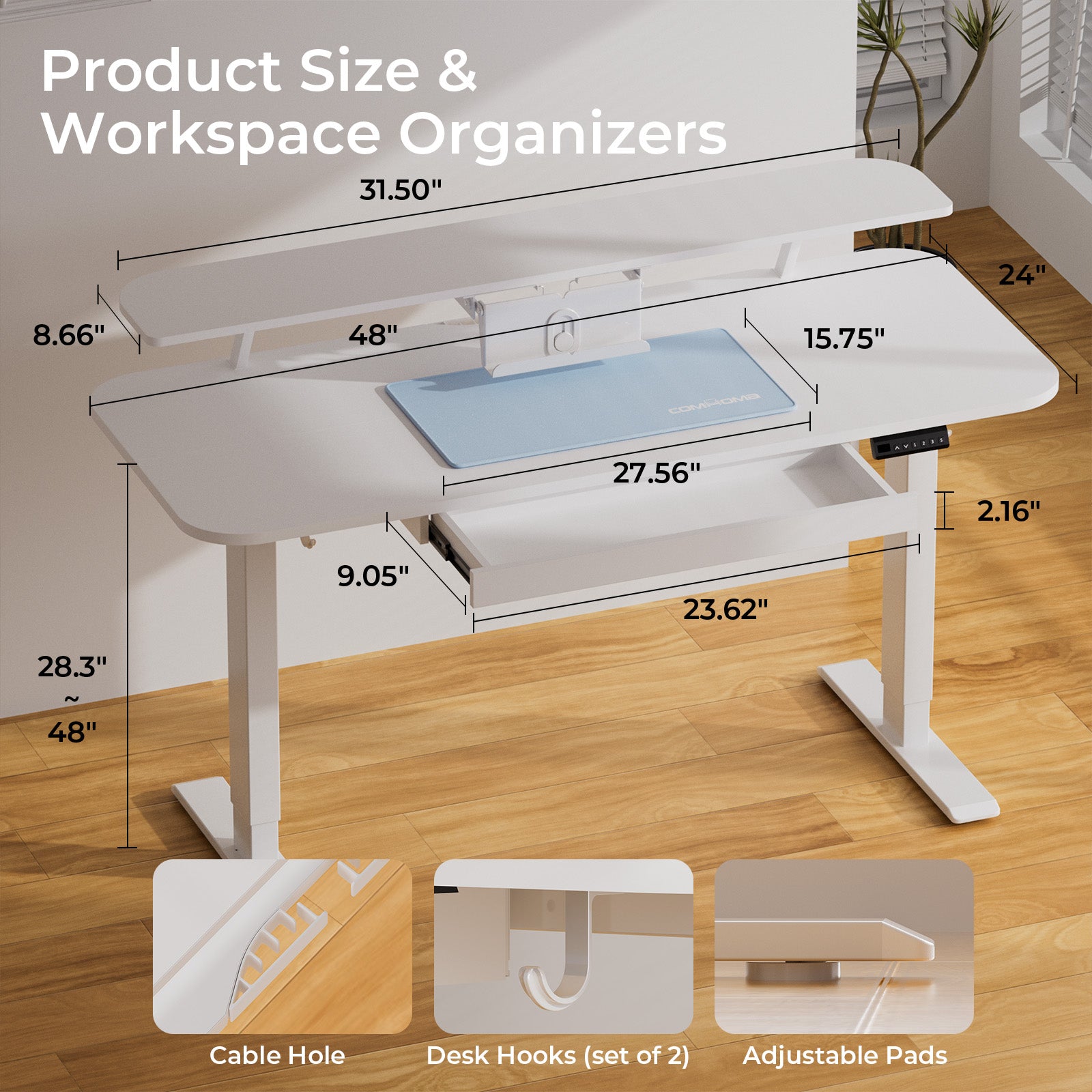 COMHOMA Electric Height Adjustable Desk with Drawers DTS118
