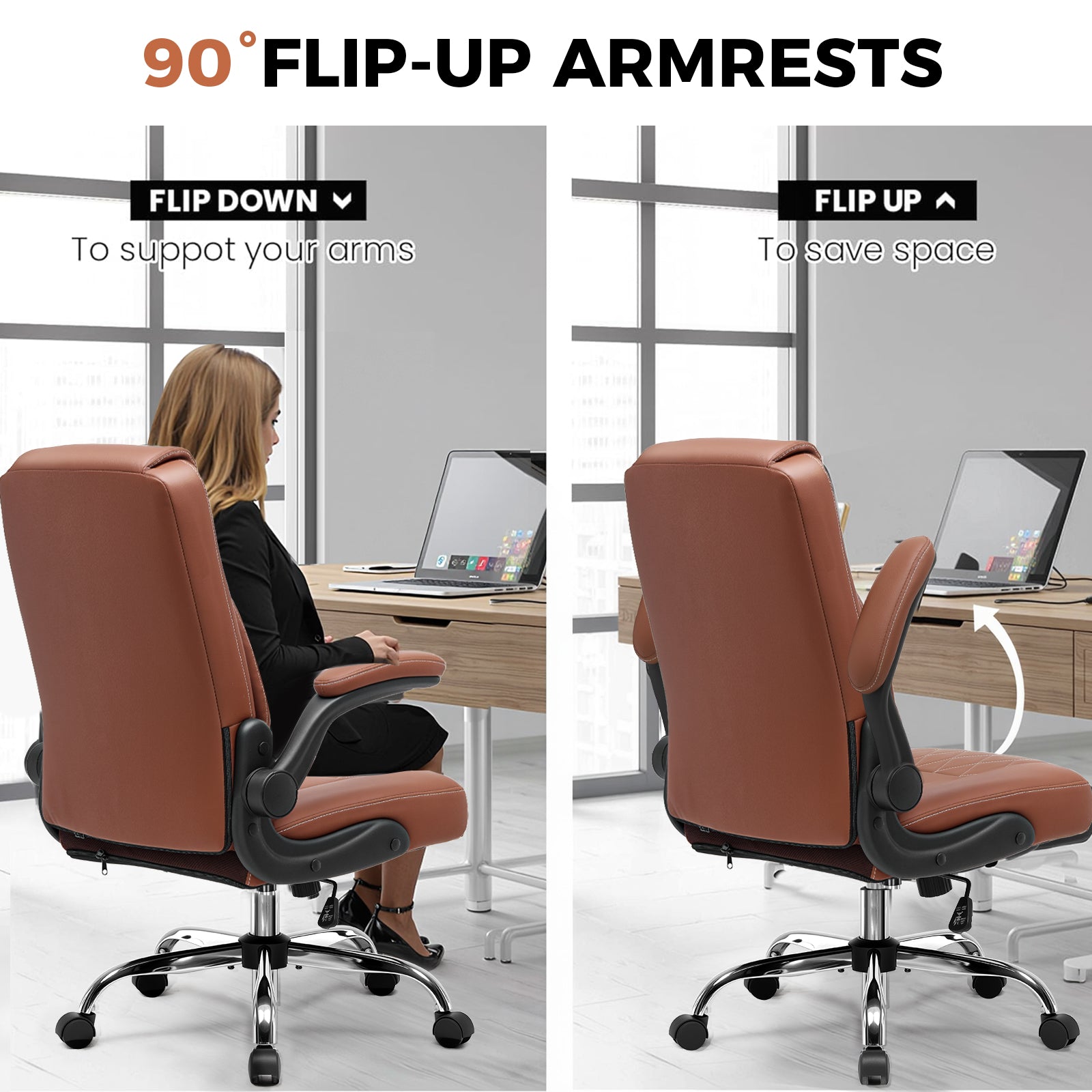 COMHOMA Big and Tall Office Chair, 400LBS Wide Seat Ergonomic Chair, High Back Executive Leather Chair CH227