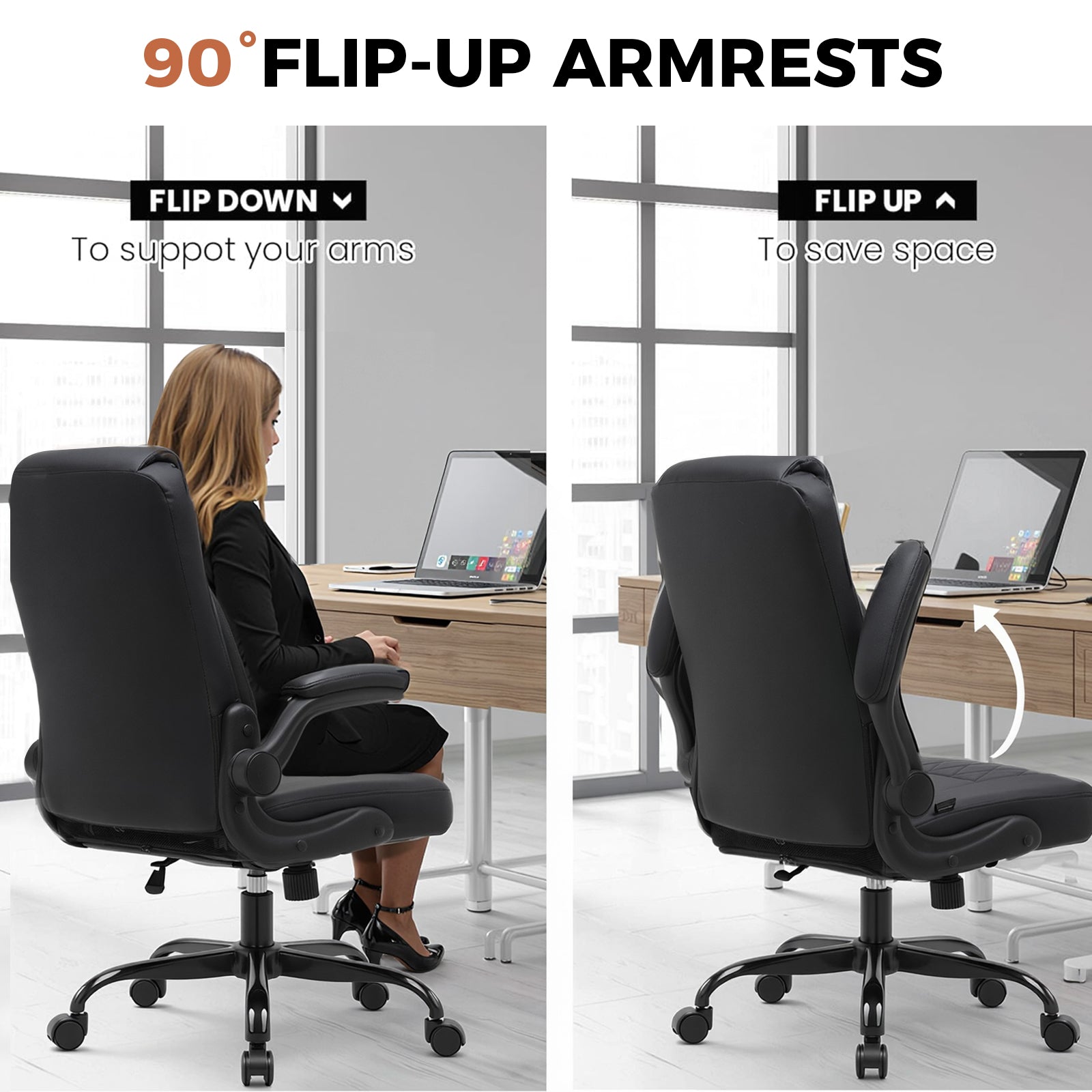 COMHOMA Big and Tall Office Chair, 400LBS Wide Seat Ergonomic Chair, High Back Executive Leather Chair CH227