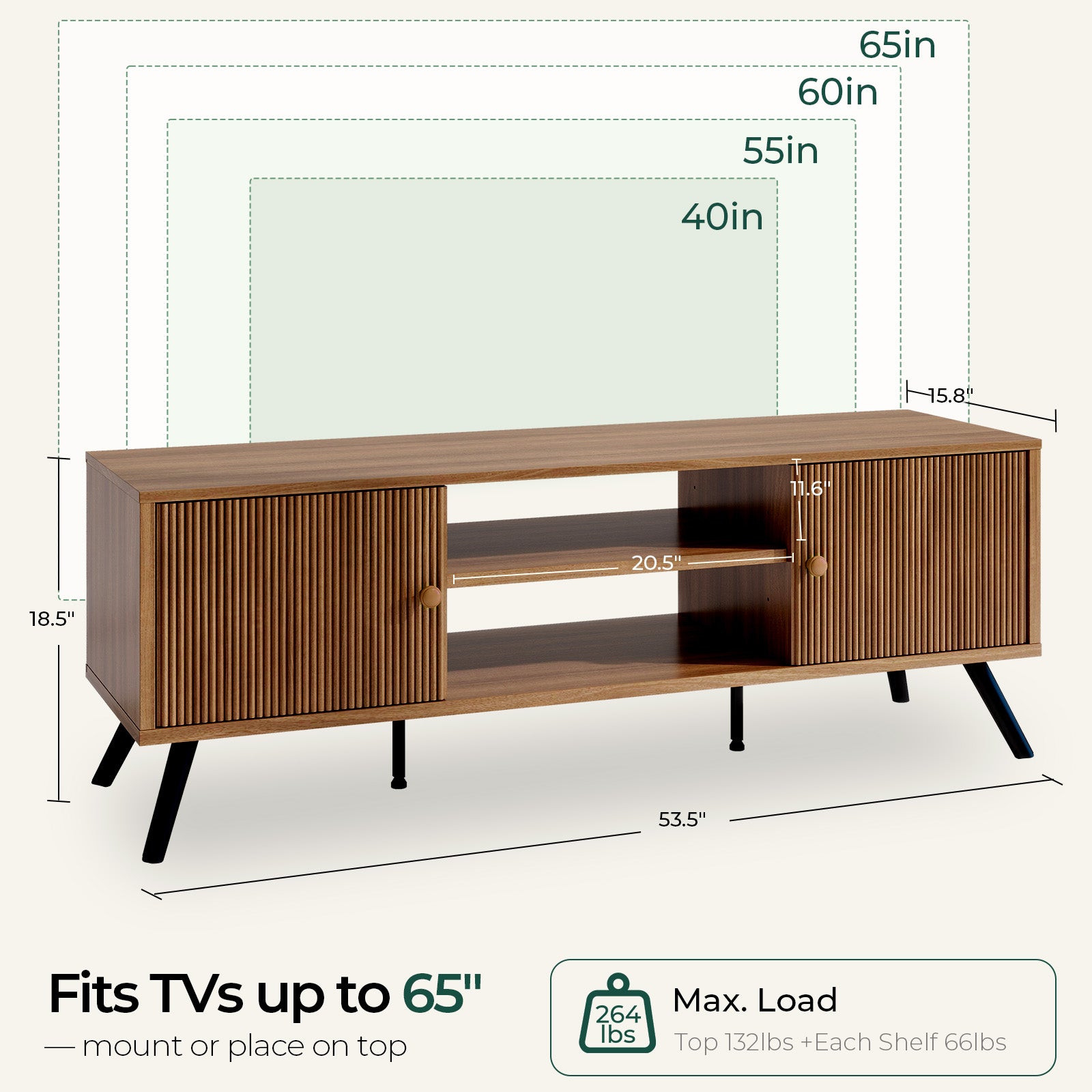 COMHOMA TV Stand, Mid Century Modern Entertainment Center for 55/60/65 Inch TVs