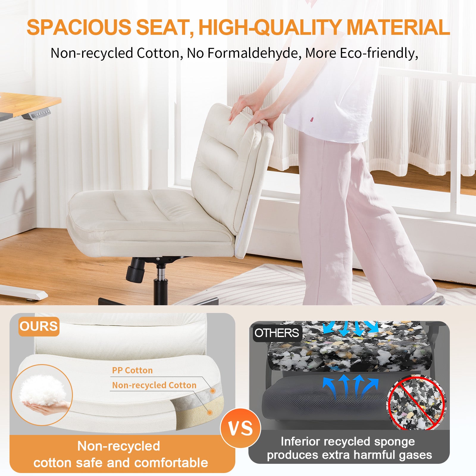 COMHOMA Armless Office Desk Chair with Wheels, PU Leather Padded Cross Legged Office Chair,WMT-CH310