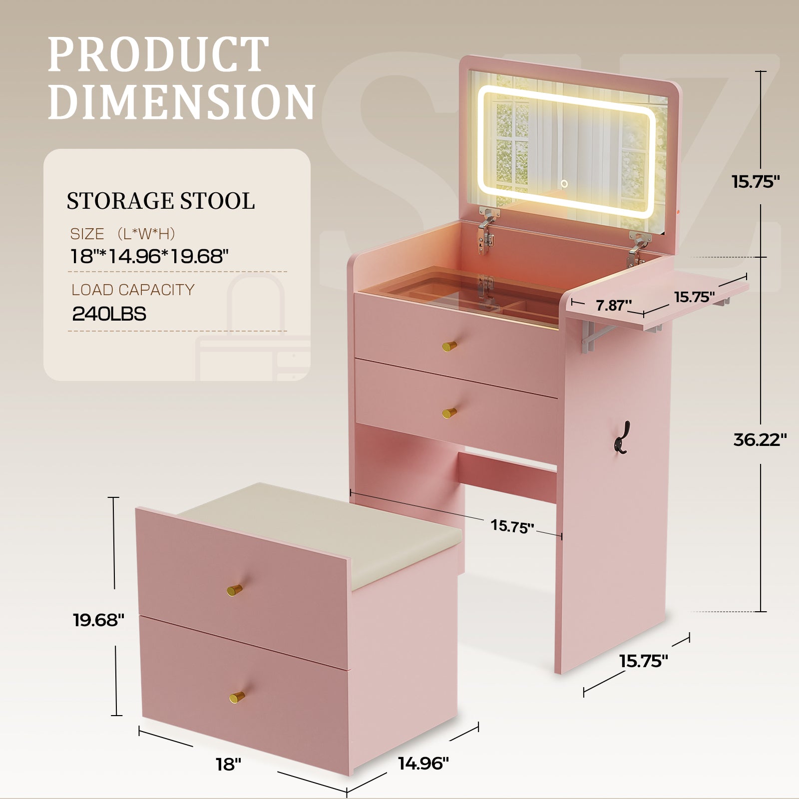 COMHOMA Small 3 in 1 Makeup Vanity Desk with Mirror and Lights B400