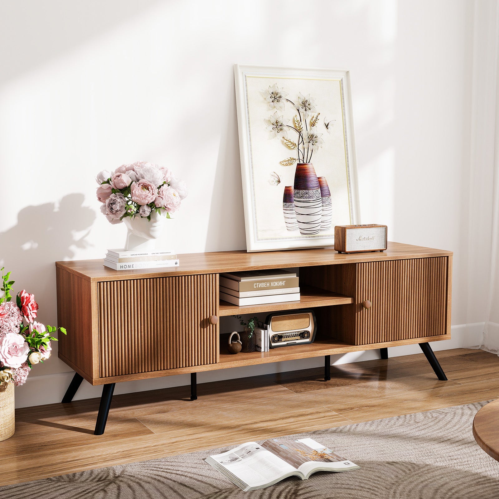COMHOMA TV Stand, Mid Century Modern Entertainment Center for 55/60/65 Inch TVs