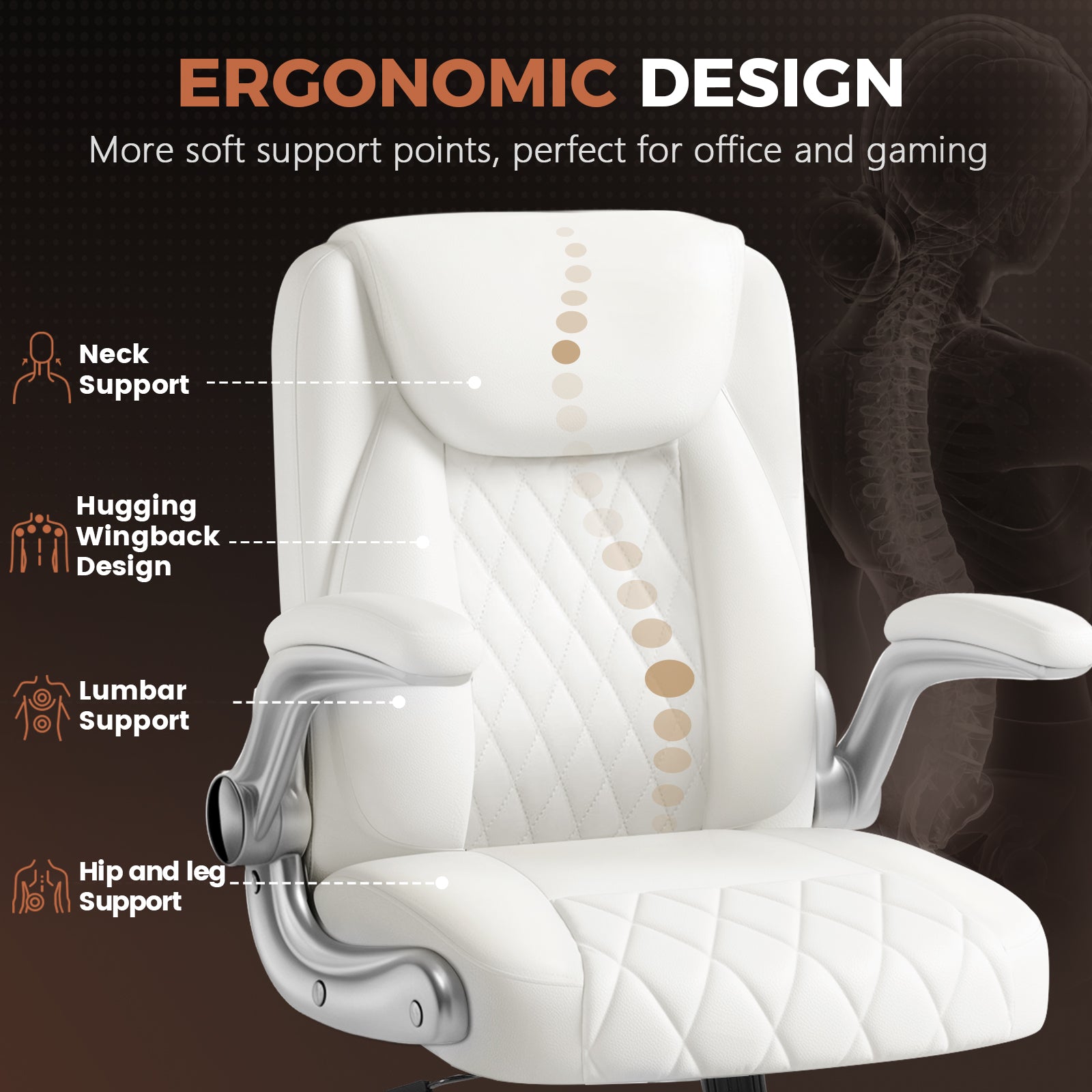 COMHOMA Big and Tall Office Chair, 400LBS Wide Seat Ergonomic Chair, High Back Executive Leather Chair CH227