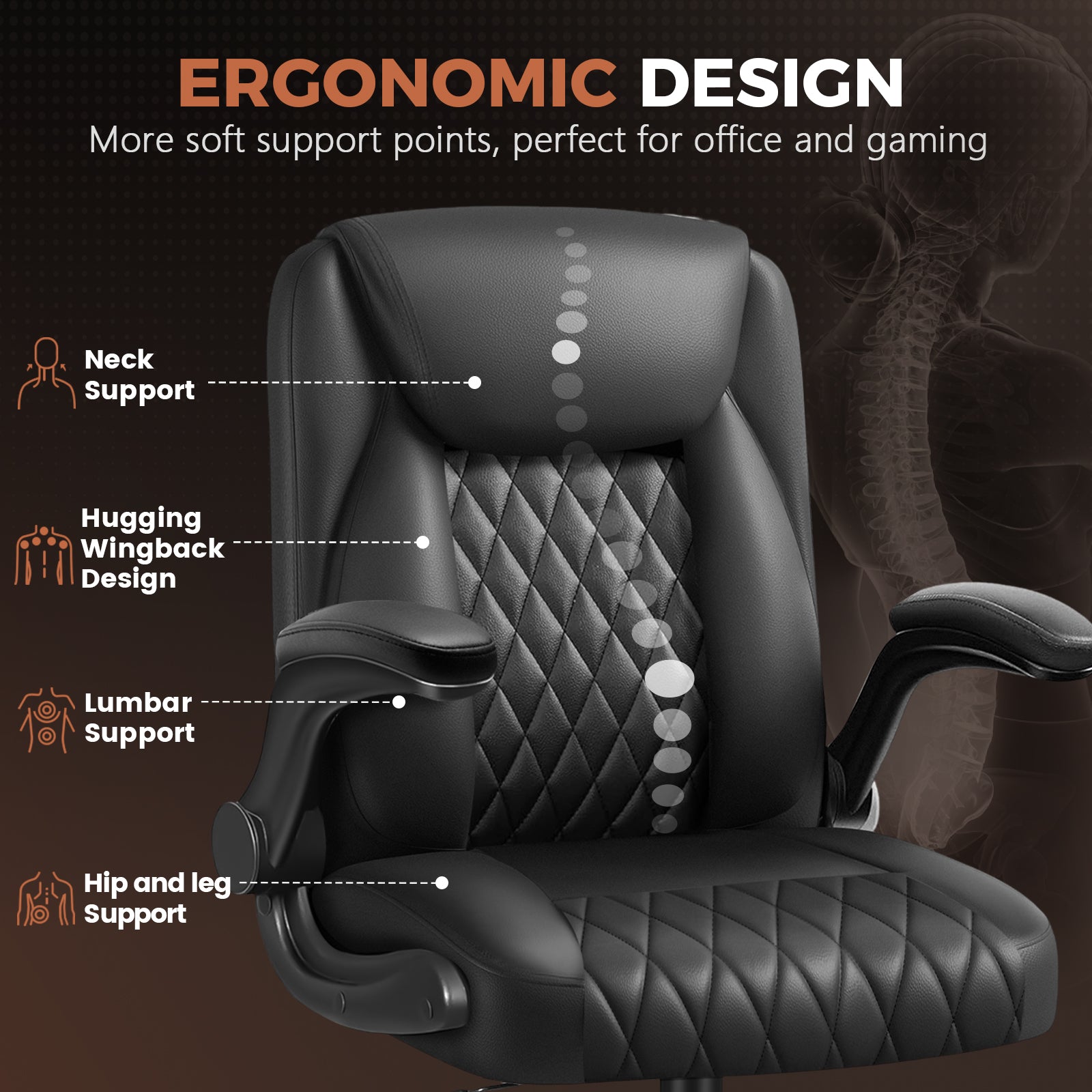 COMHOMA Big and Tall Office Chair, 400LBS Wide Seat Ergonomic Chair, High Back Executive Leather Chair CH227