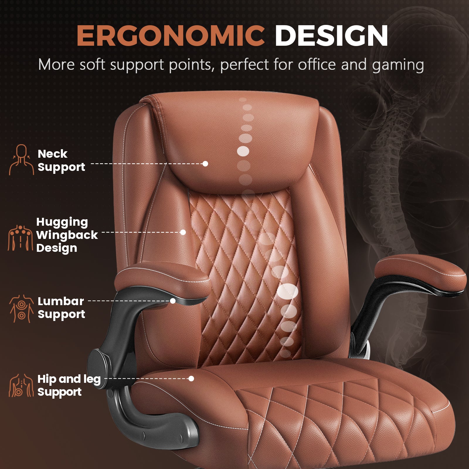 COMHOMA Big and Tall Office Chair, 400LBS Wide Seat Ergonomic Chair, High Back Executive Leather Chair CH227