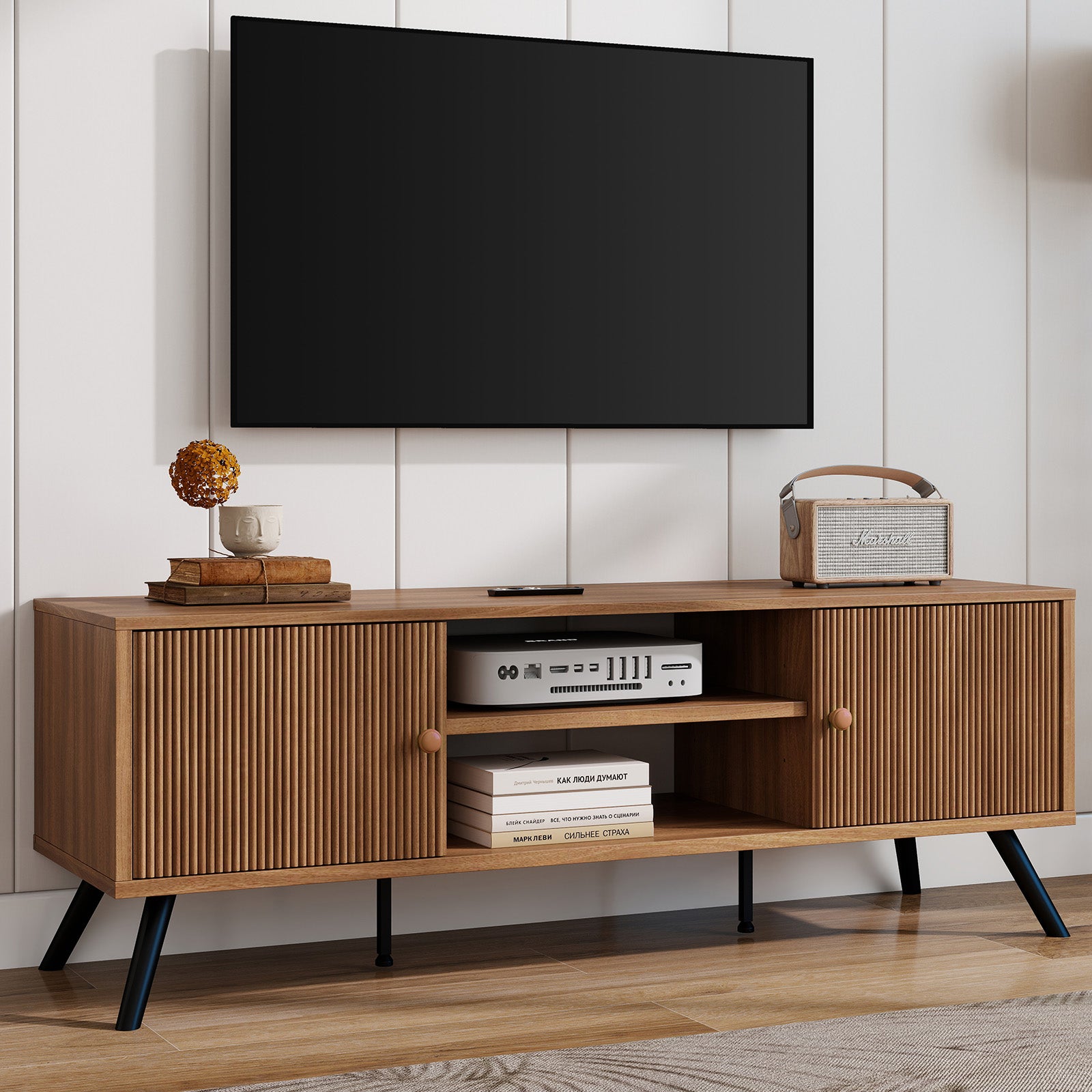 COMHOMA TV Stand, Mid Century Modern Entertainment Center for 55/60/65 Inch TVs
