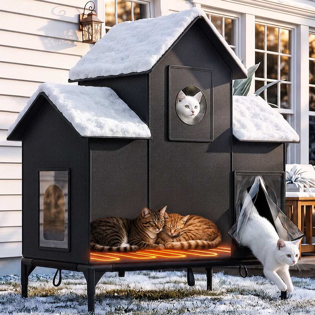 LUCKLIFE® Extra Large Heated Cat House for Outside, 100% Weatherproof, 27.9"W x 16.5"D x 32.7"H, PET07