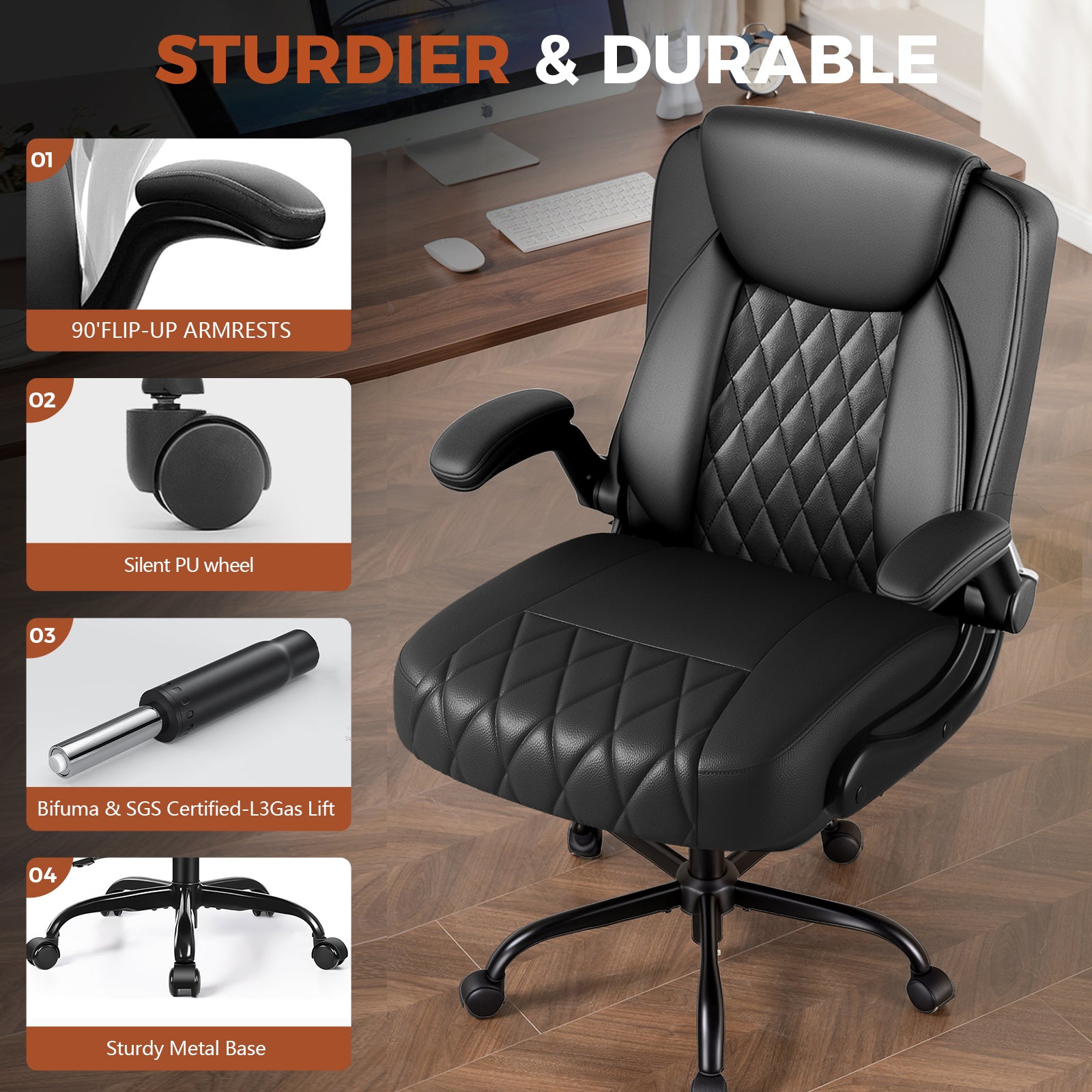 COMHOMA Big and Tall Office Chair, 400LBS Wide Seat Ergonomic Chair, High Back Executive Leather Chair CH227