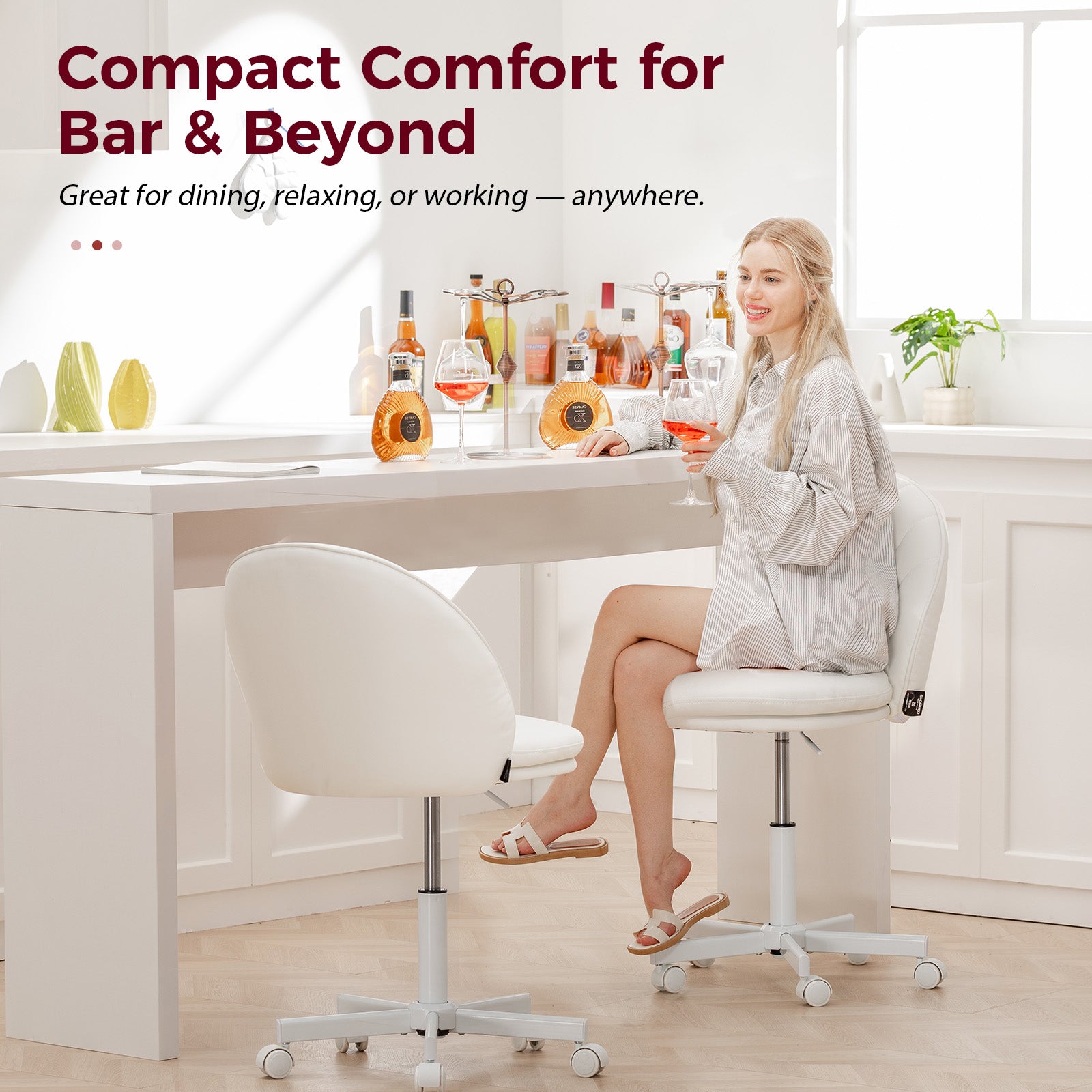 Vanity Chair with Back and Wheels-CH710-WMT