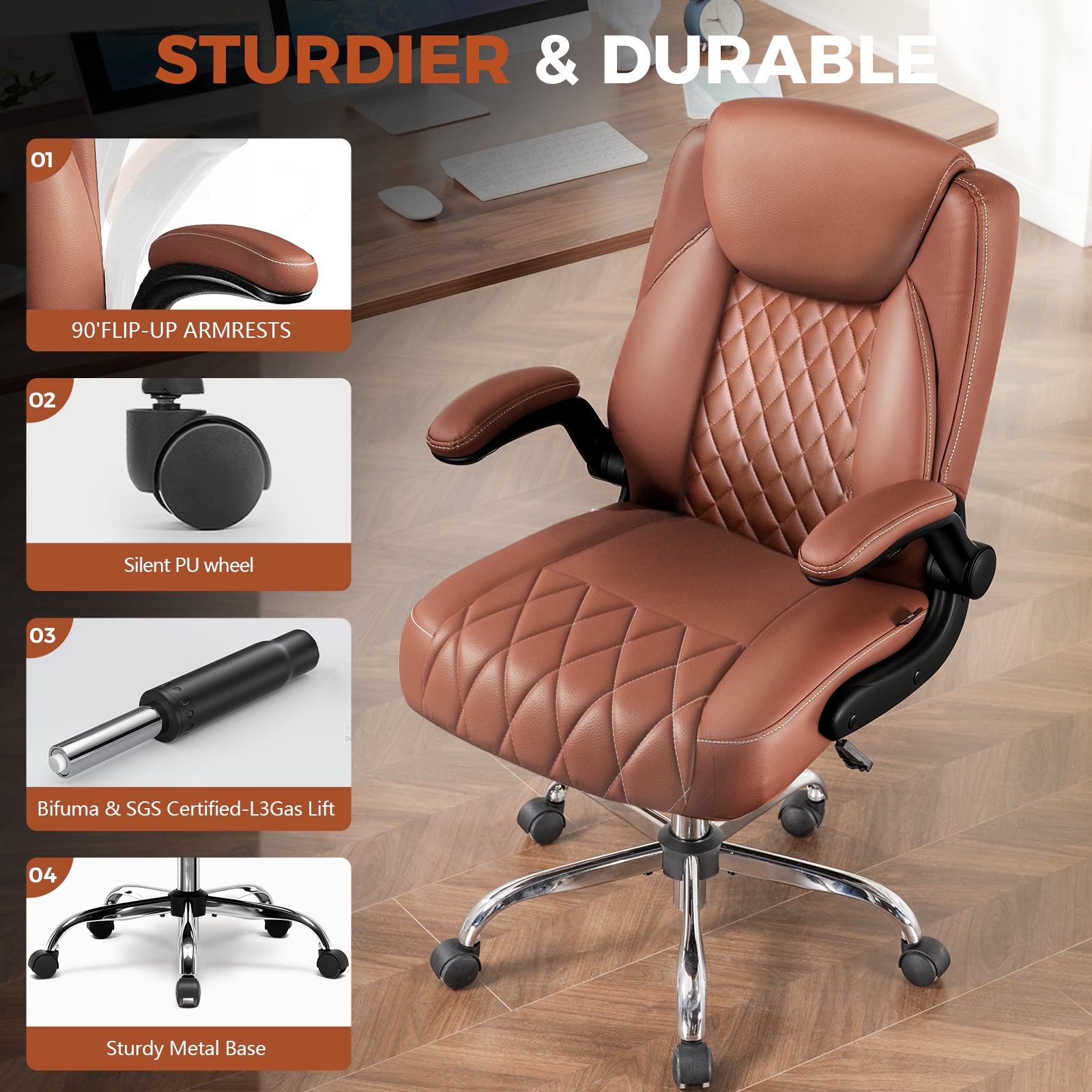 COMHOMA Big and Tall Office Chair, 400LBS Wide Seat Ergonomic Chair, High Back Executive Leather Chair CH227