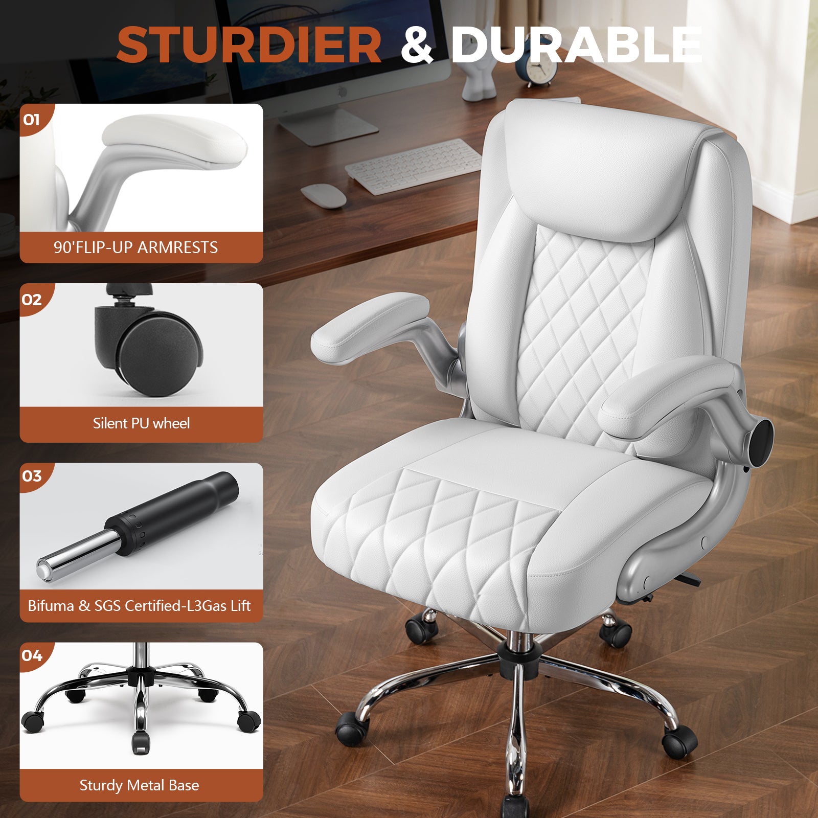 COMHOMA Big and Tall Office Chair, 400LBS Wide Seat Ergonomic Chair, High Back Executive Leather Chair CH227