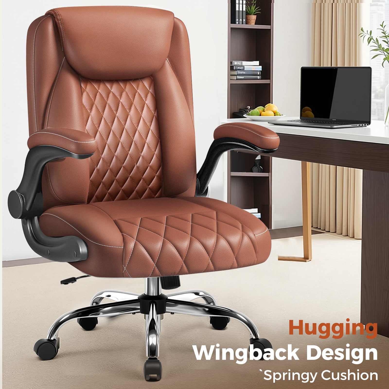 COMHOMA Big and Tall Office Chair, 400LBS Wide Seat Ergonomic Chair, High Back Executive Leather Chair CH227