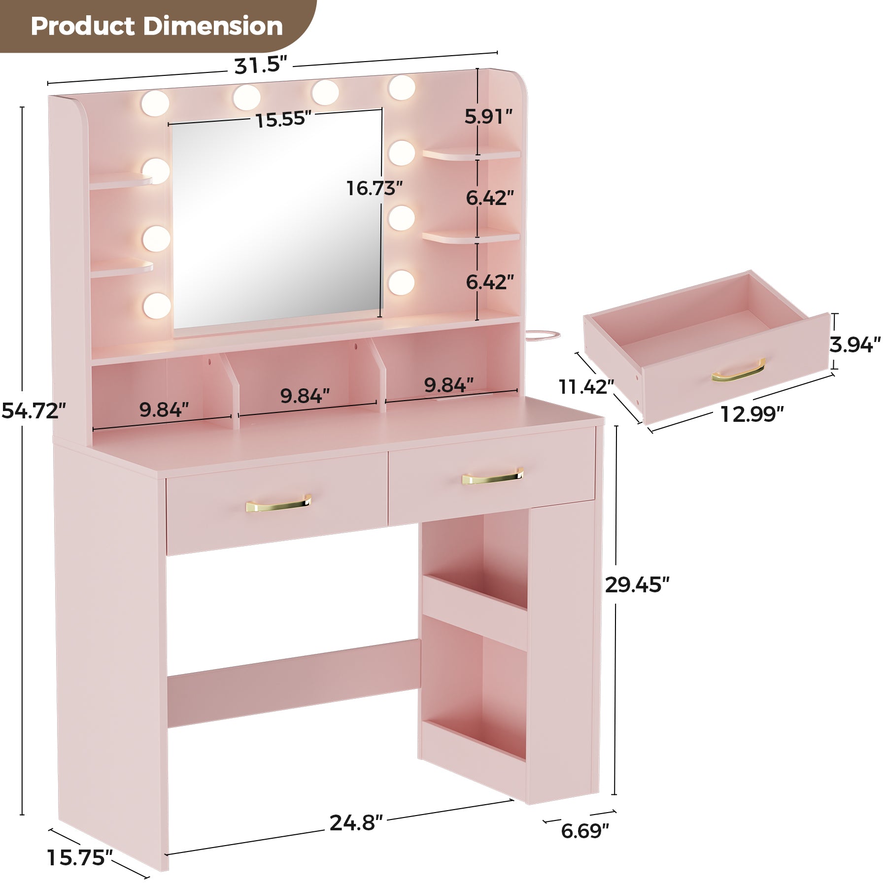 COMHOMA Vanity Desk for Girls B1004 WMT