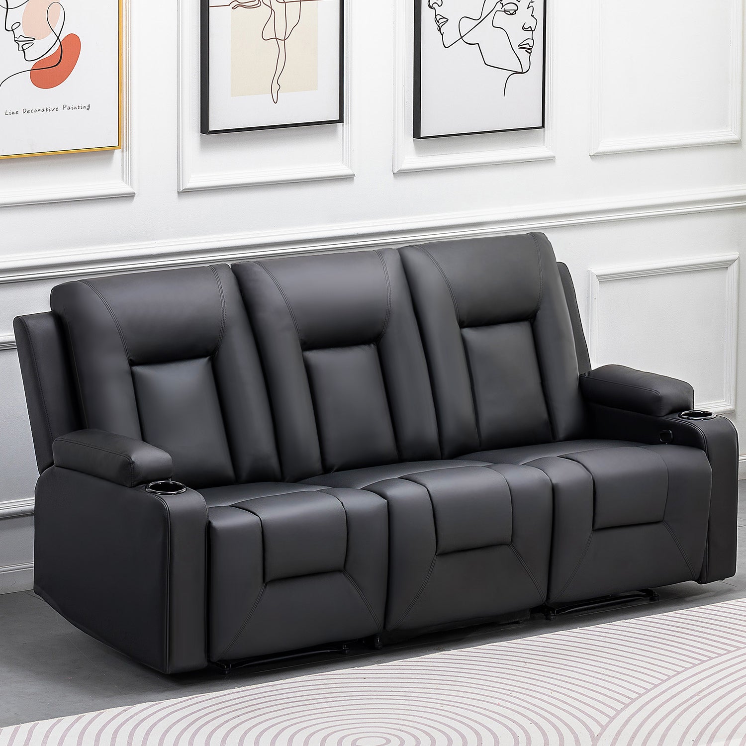 COMHOMA PU Massage Recliner with Swivel, Heat & Cup Holders H7134