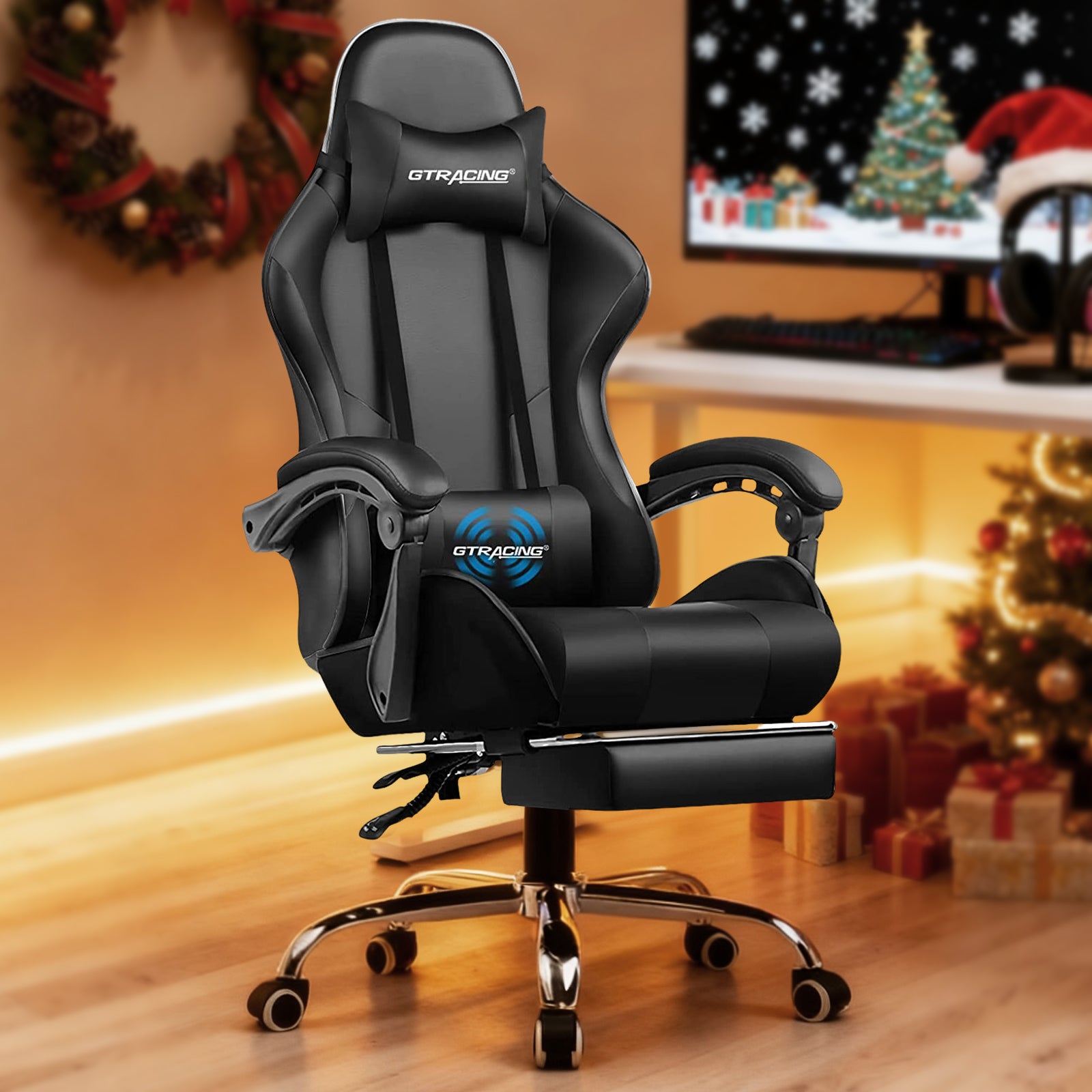 GTPLAYER Gaming Chair with Footrest and Lumbar Support, Height Adjustable GT800A
