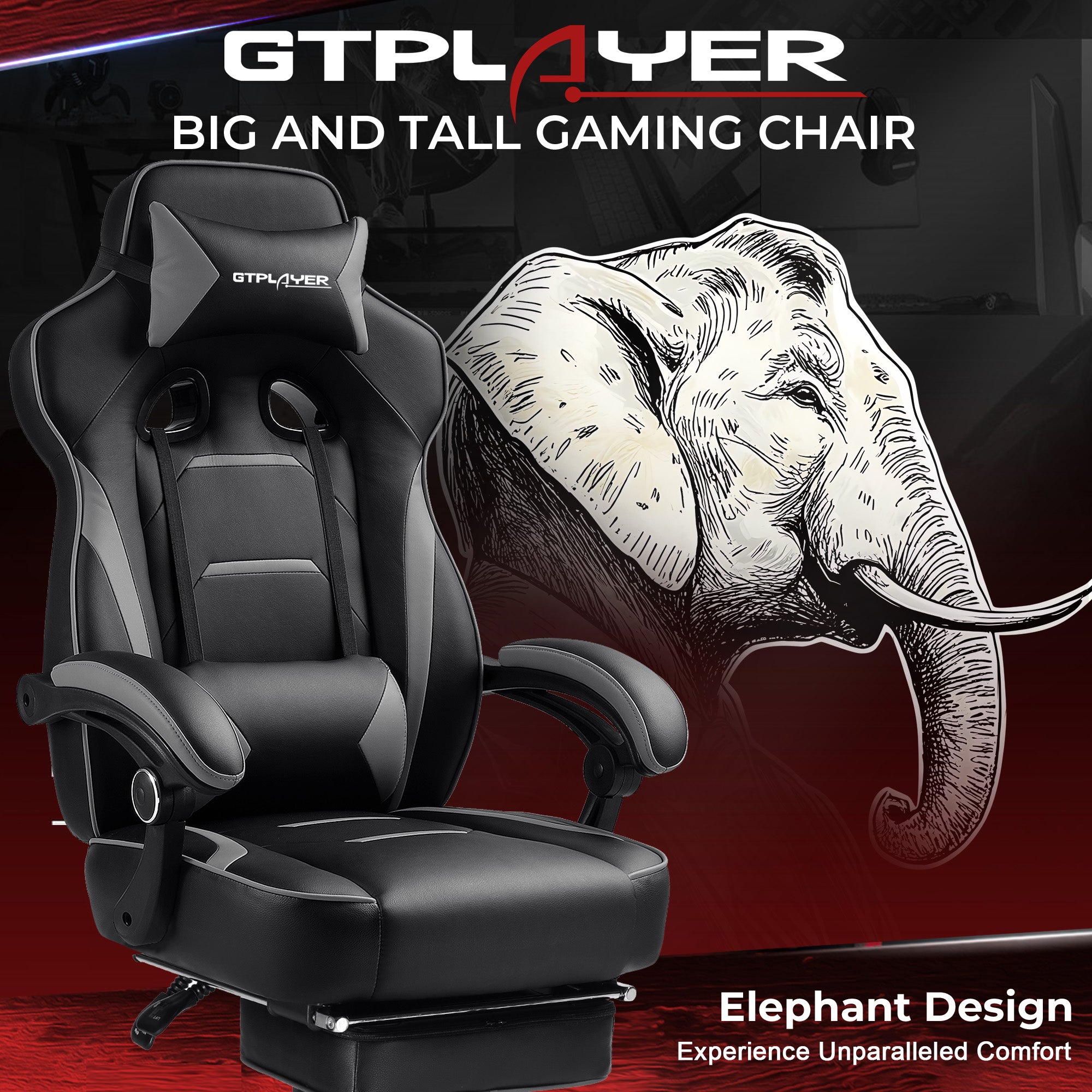 GTPLAYER Gaming Chair 350Lbs Heavy Duty Ergonomic Office Chair Lumbar Support GTF59-CH