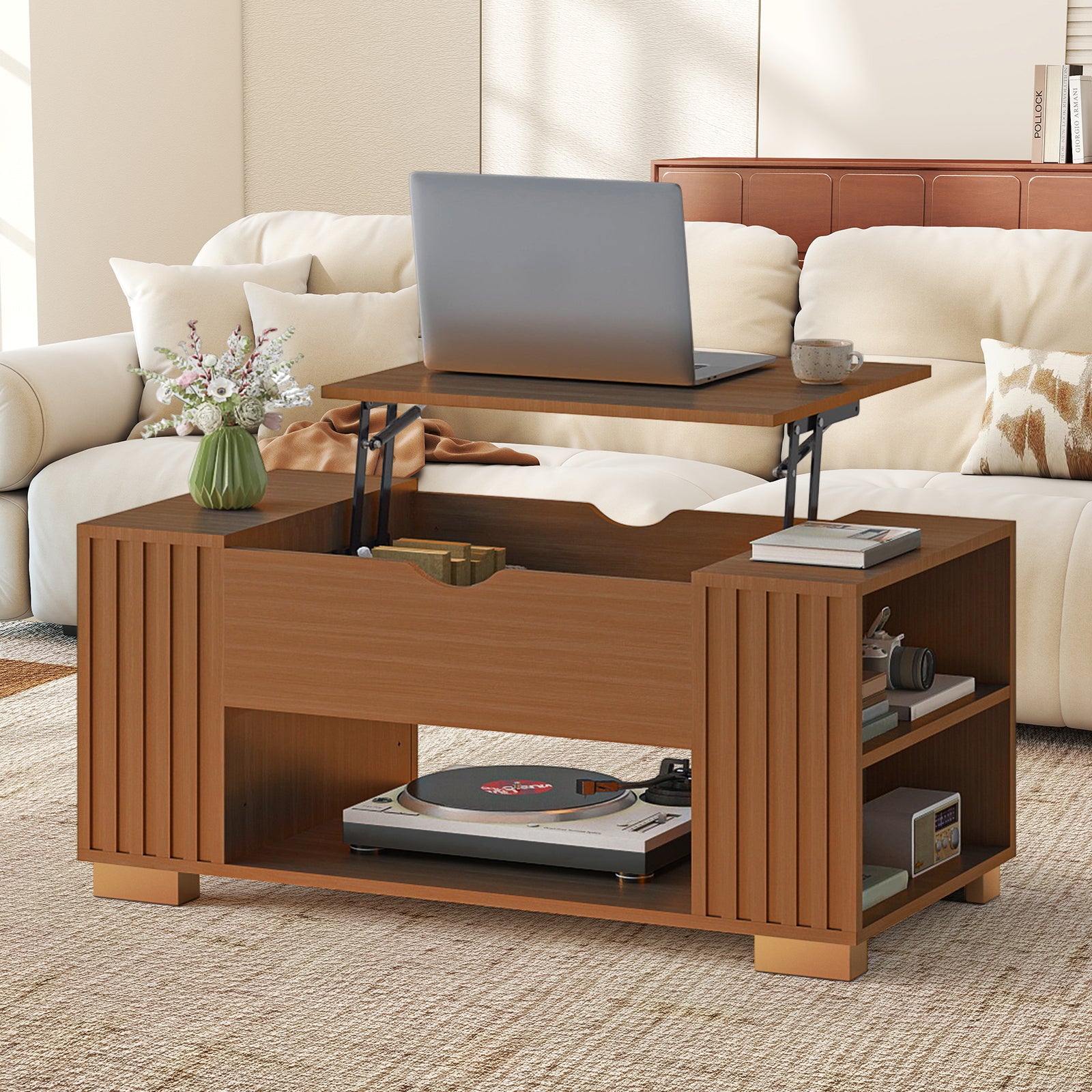 COMHOMA Coffee Table with Lifting Top & Hidden Storage