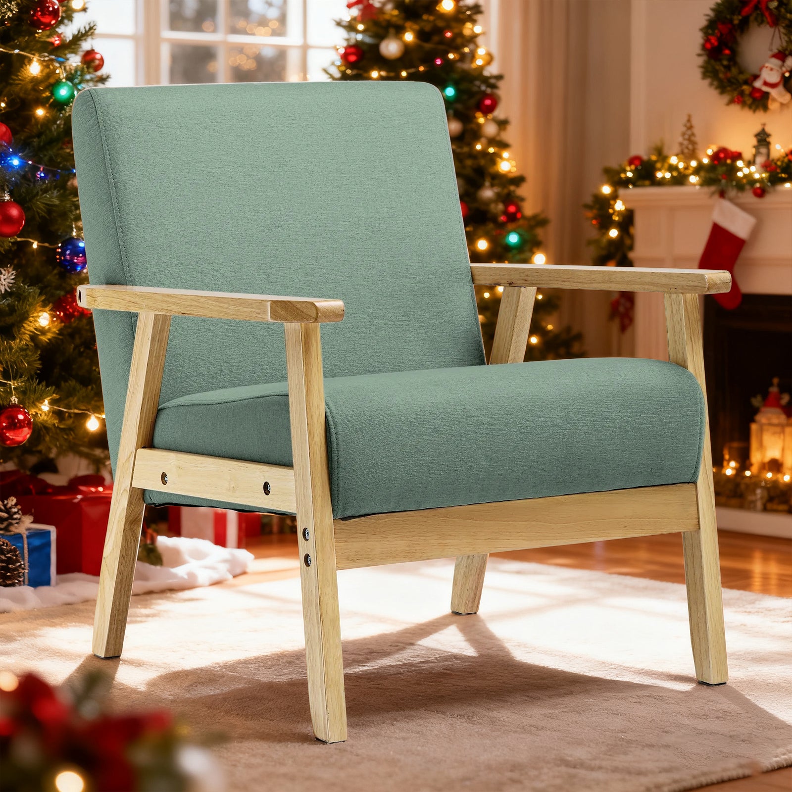 COMHOMA Solid Nature Wood Mid Century Modern Accent Chair H004