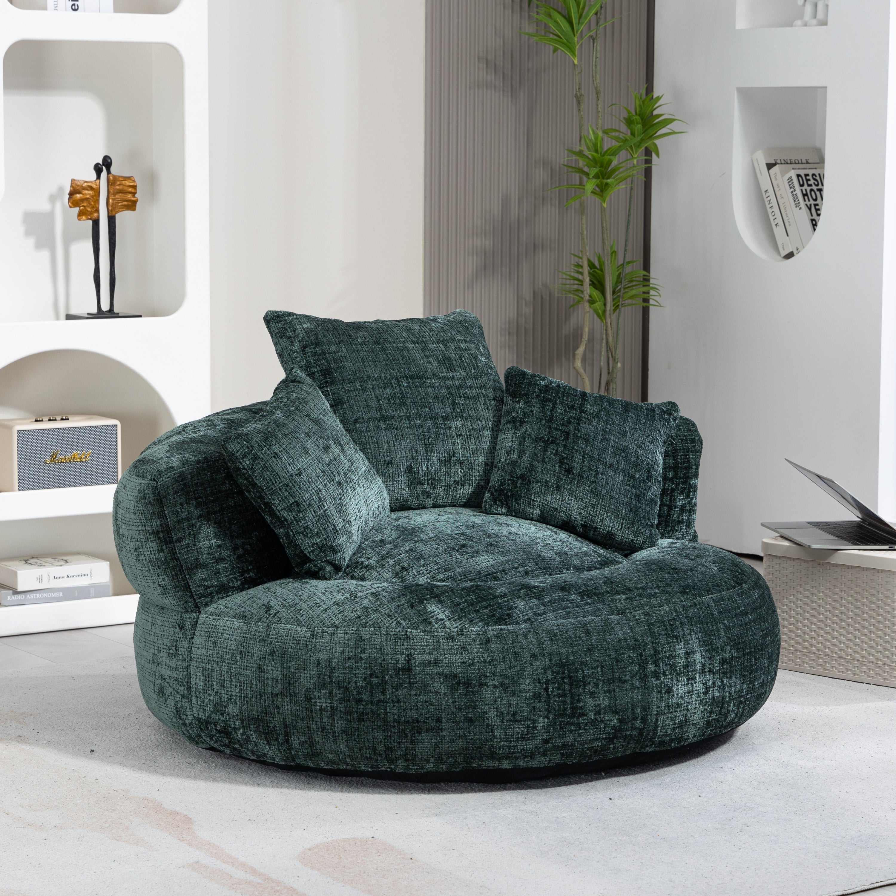 COOLMORE Lazy Sofa Durable Comfort Lounger High Back Bean Bag Chair Couch With Three Pillows for Adults and Kids, Indoor & Outdoor, Single Gaming Sofa Chair For Bedroom,Office (Emerald Chenille)