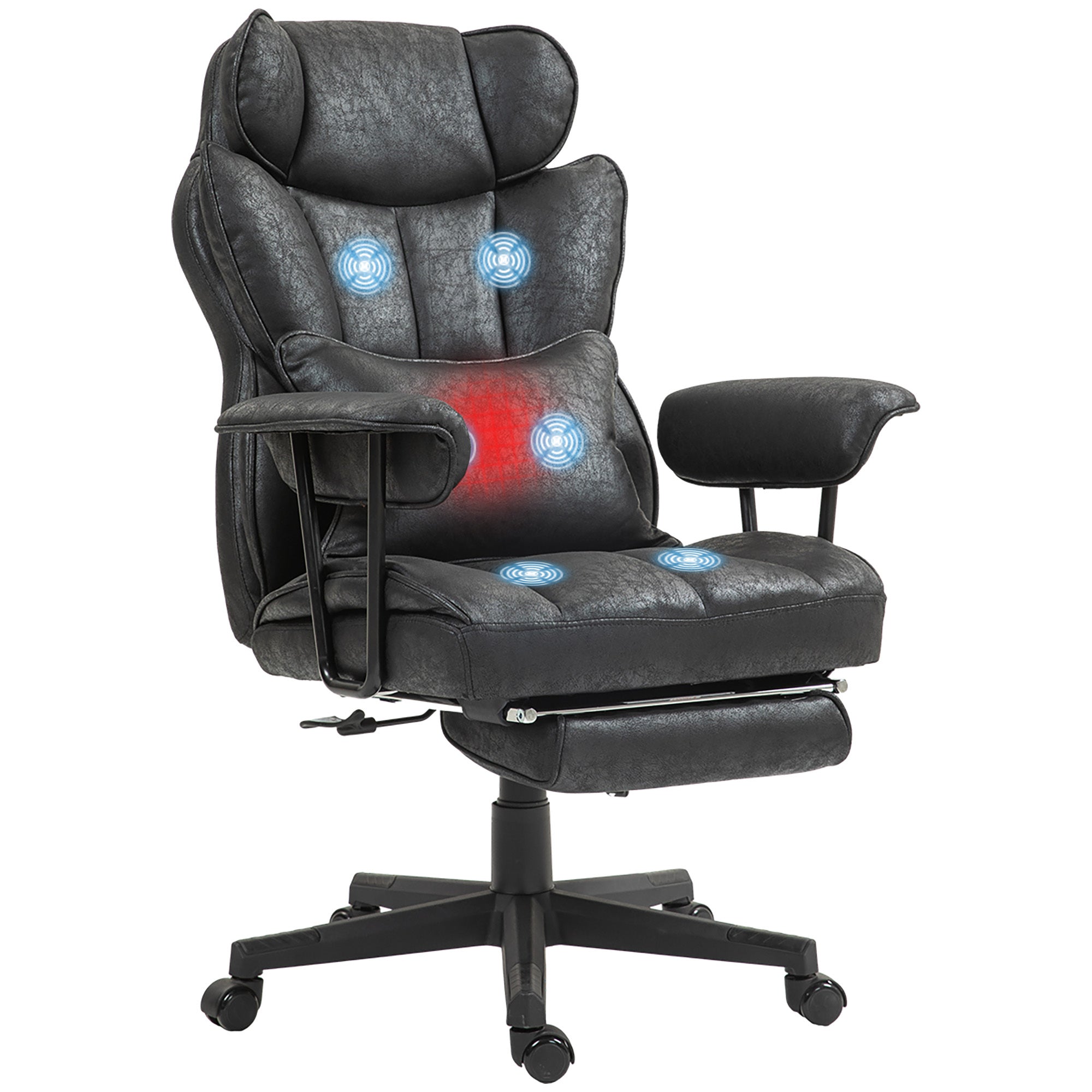HOMCOM Massage Executive Office Chair with 6 Vibration Points, 400LBS Heated Big and Tall Office Chair with Foot Rest and Lumbar Support, Microfiber