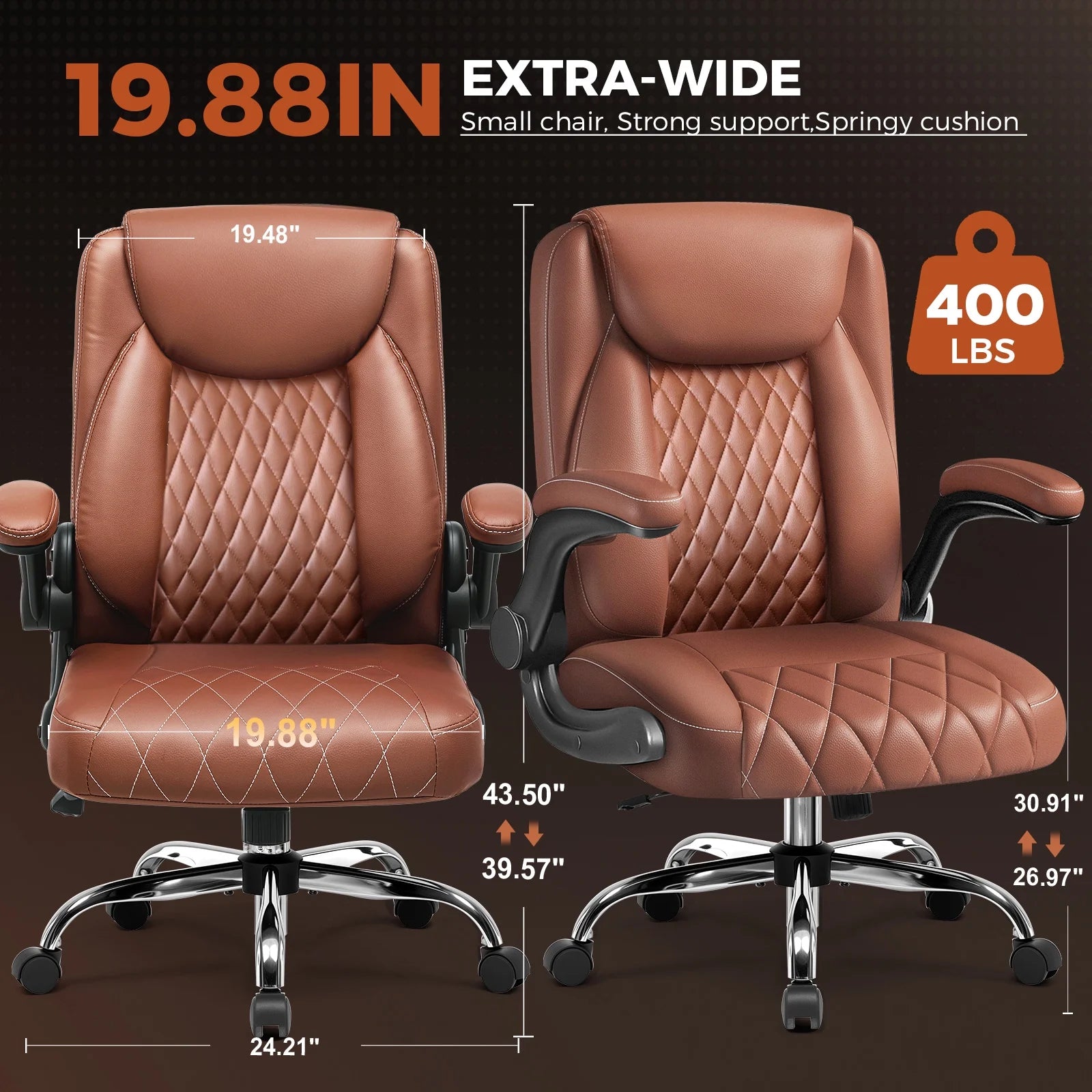 COMHOMA Big and Tall Office Chair, 400LBS Wide Seat Ergonomic Chair, High Back Executive Leather Chair CH227