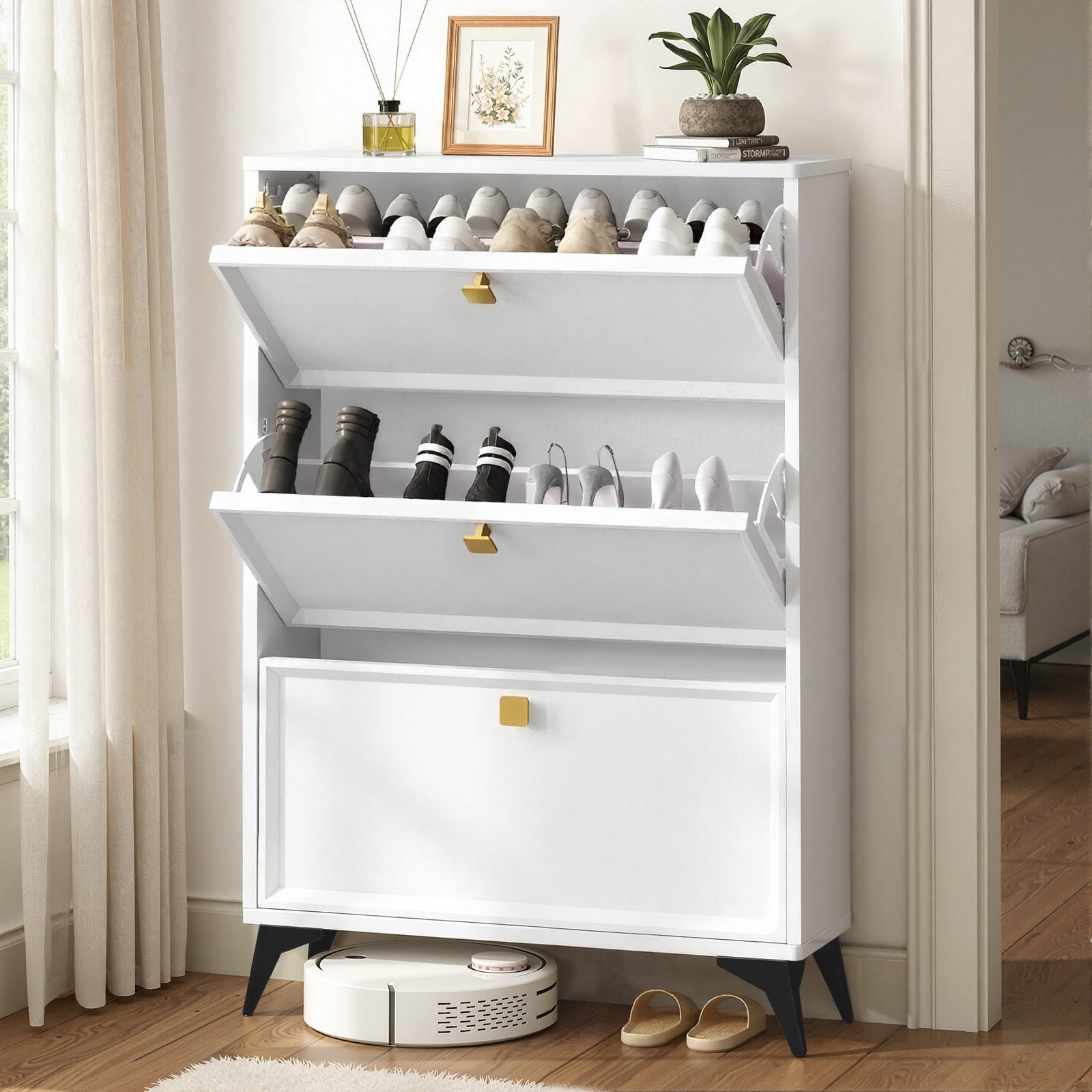 COMHOMA Shoe Storage Cabinet with 3 Flip Drawers